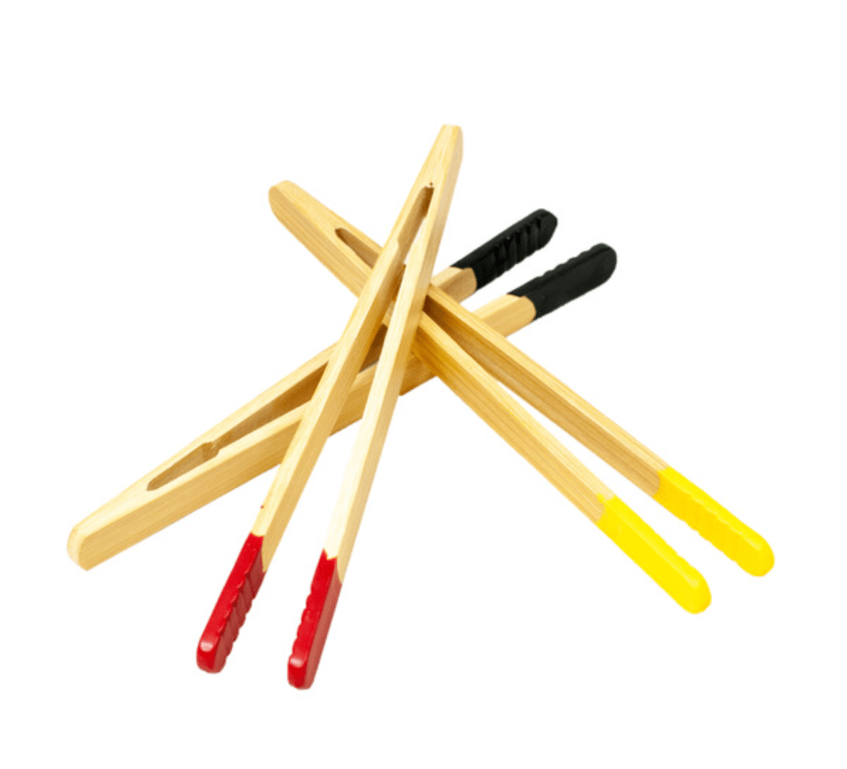 Flic Film Bamboo Print Tongs Set of 3 - Eco-Friendly Kitchen Utensils for Cooking, BBQ, and Serving - Perfect for Restaurants, Picnics, and Home Use