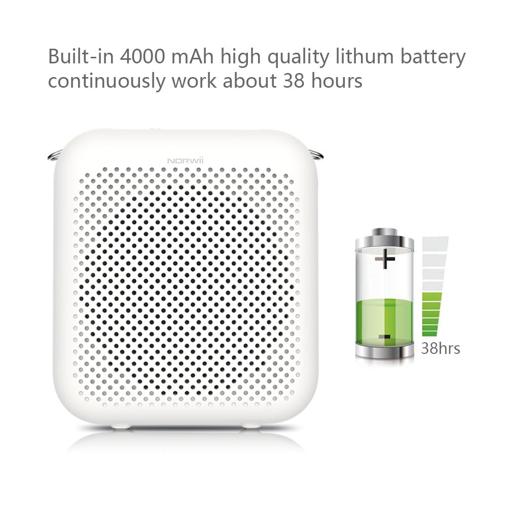 NORWII Portable Voice Amplifier with Wired Microphone - 4000mAh Rechargeable Personal Speaker for Teachers, Tour Guides, Coaches & Public Speaking - Lightweight Hands-Free Design with Waistband (White) - Perfect for Classrooms, Outdoor Events, Presentations & Meetings