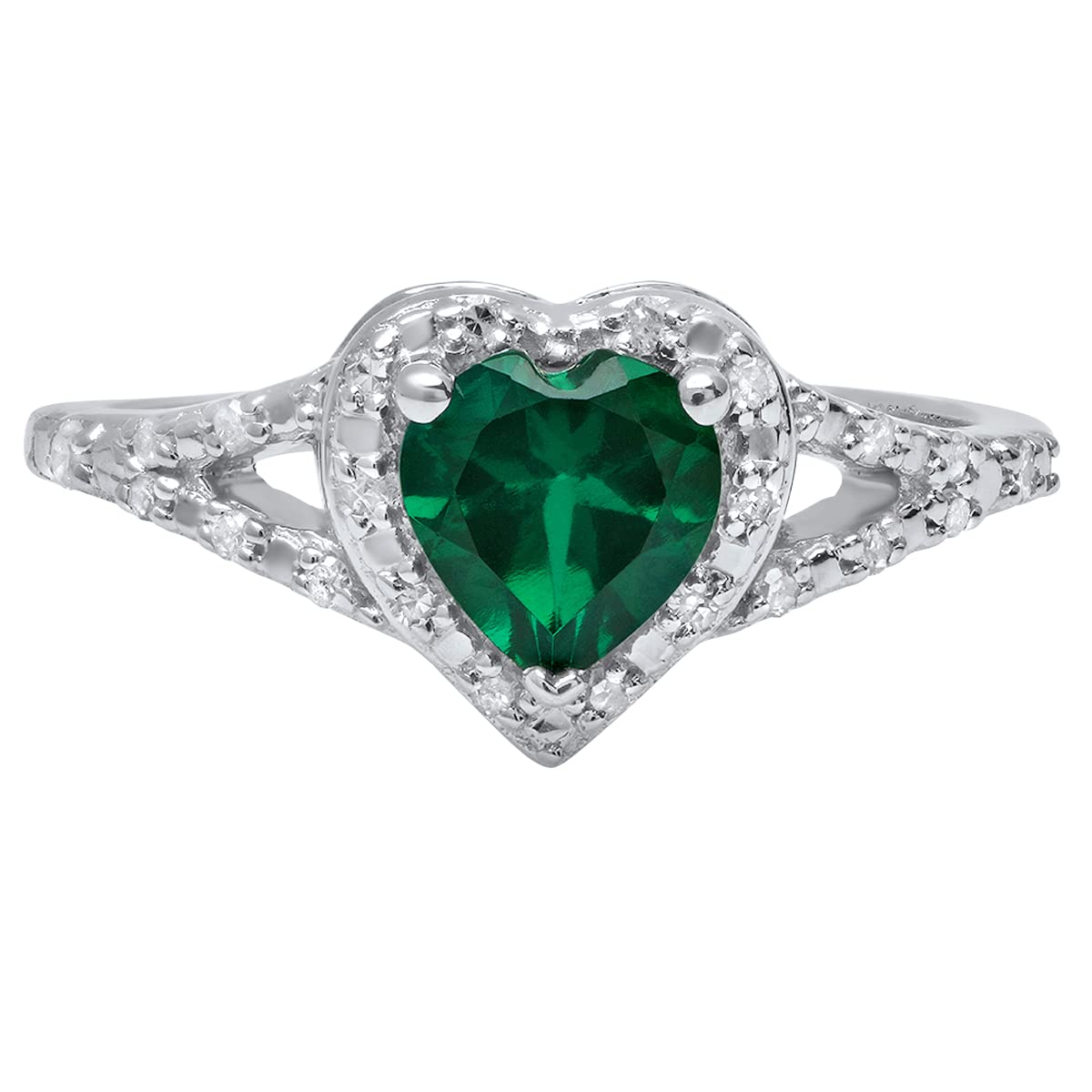 Dazzlingrock Collection 6mm Heart Lab-Created Gemstone & White Diamond Engagement Ring in 925 Sterling Silver - Perfect for Proposals, Anniversaries & Romantic Gifts