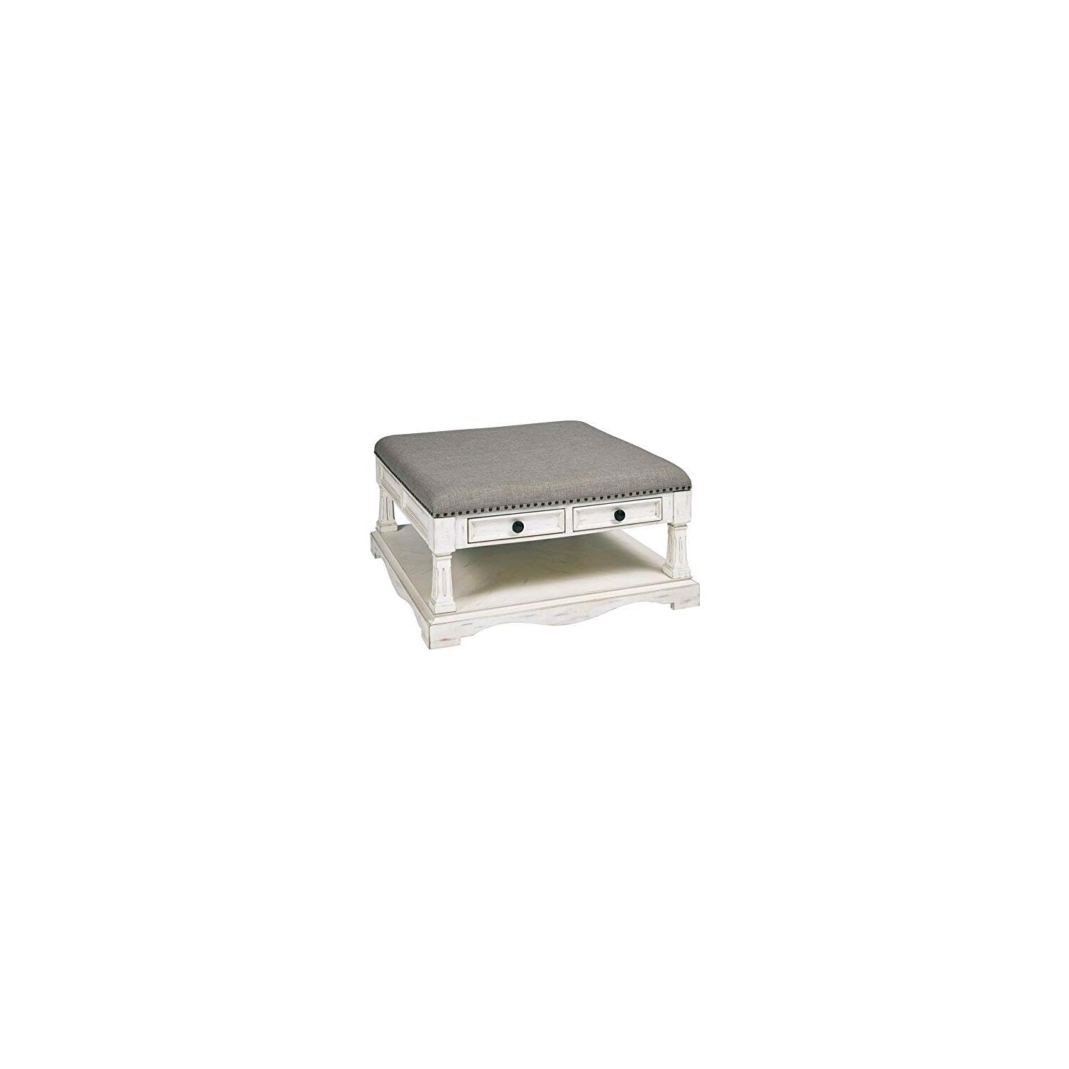 Progressive Furniture Belhamy Park Cocktail Table - Chalk White & Gray Fabric Coffee Table for Living Room, Perfect for Home Decor & Entertaining Guests