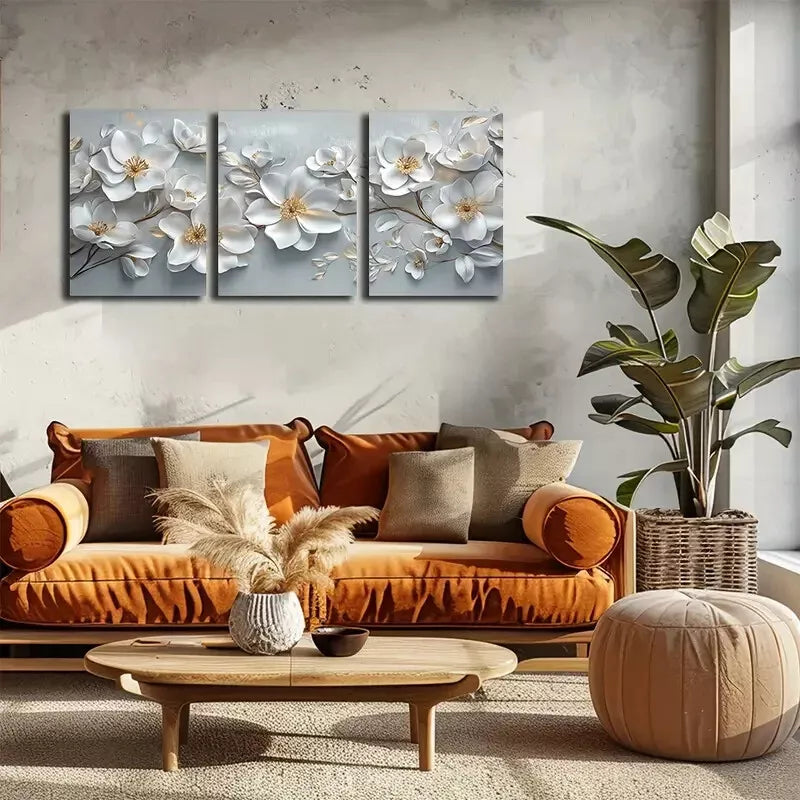 3-Piece Beautiful Blooming White Flowers Wall Art Set - Framed Canvas 40x60cm - High Quality Print - 100% Australian Made - Ready to Hang - Perfect for Living Room, Bedroom & Office Decor