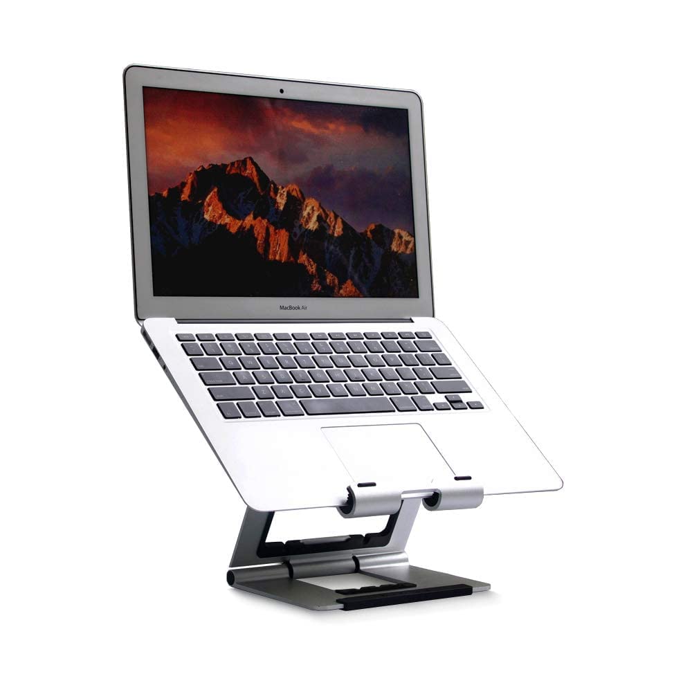 Ergonomic Aluminum Laptop Stand for MacBook & Notebook - Adjustable Height & Angle Portable Computer Stand for Home Office, Desk Accessories for Women (Gray) | Perfect for Work, Study & Travel Use