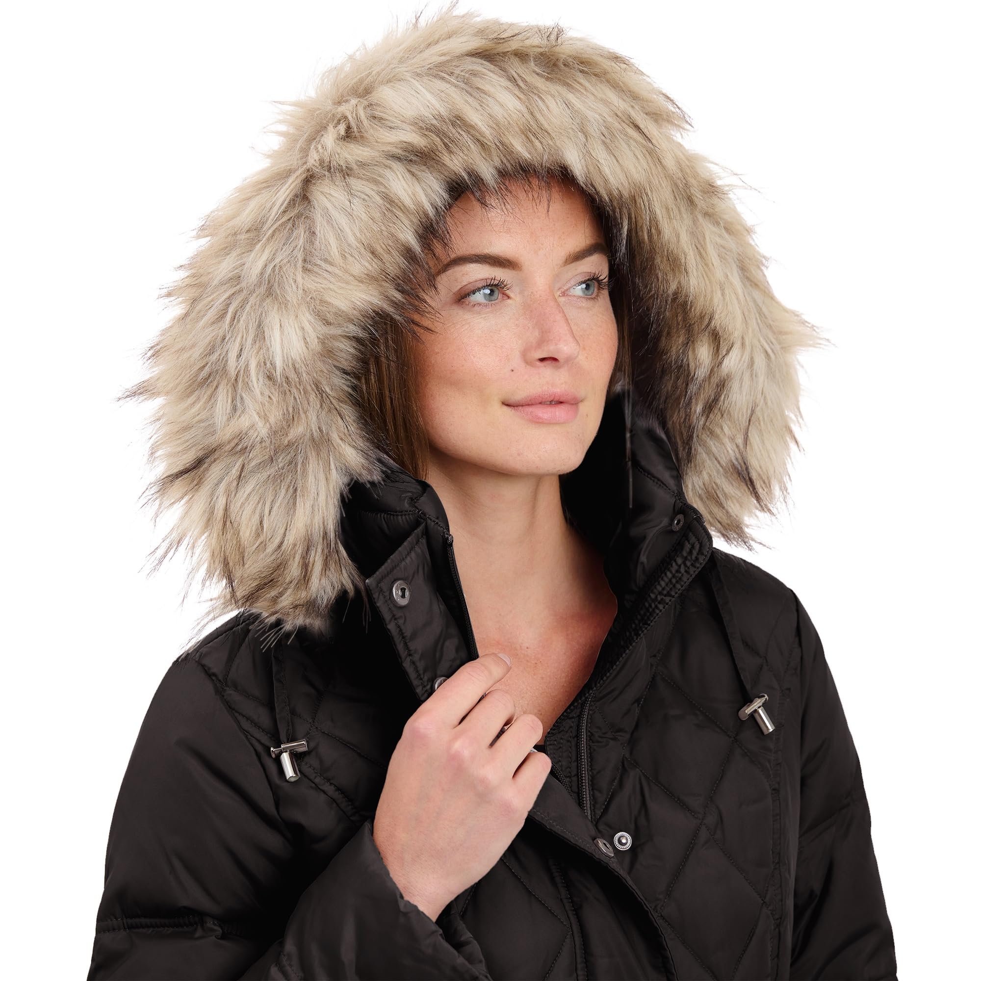 London Fog Women's Diamond Quilted Down Coat - Warm Winter Puffer Jacket with Hood, Water-Resistant, Lightweight for Outdoor Activities, Travel & Daily Commute