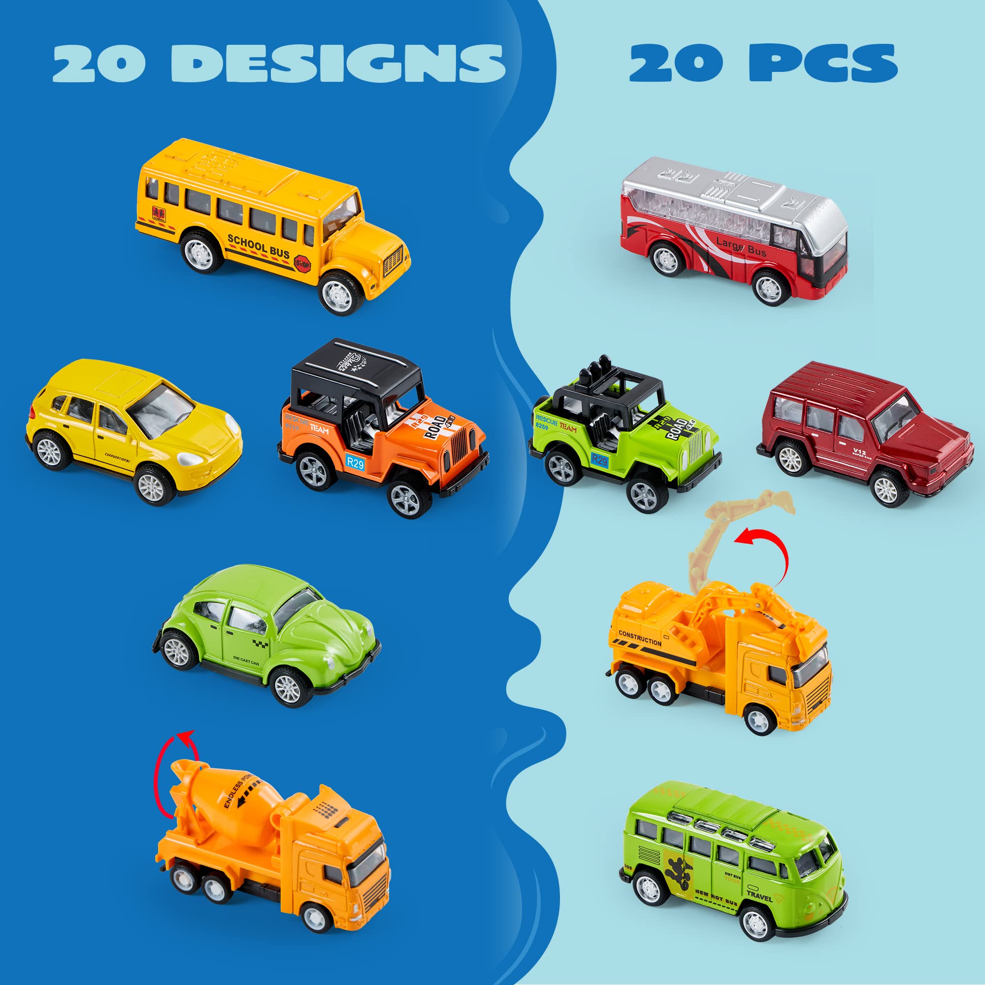 JOYIN 20PCS Die Cast Pull Back Cars - Metal Toy Vehicle Set for Toddlers & Kids | Bulk Race Cars for Birthday Party Favors, Easter Stocking Stuffers & Cake Decorations | Fun Gift for Boys & Girls | Great for Playtime, Collecting & Pretend Racing Games