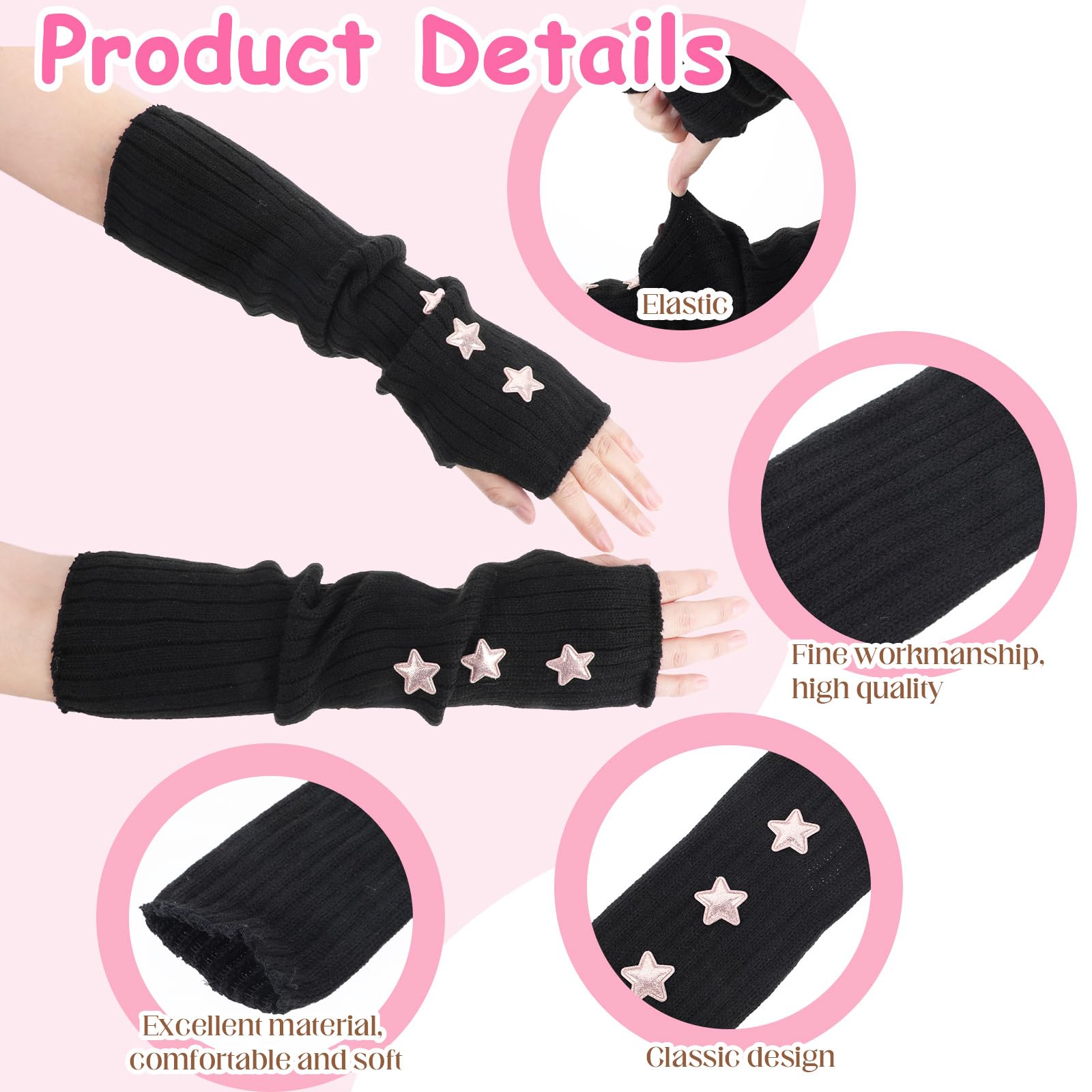 2Pcs Cute Star Print Arm Warmers for Women & Kids - Soft Knit Winter Accessories for Cold Weather, Yoga, and Outdoor Activities