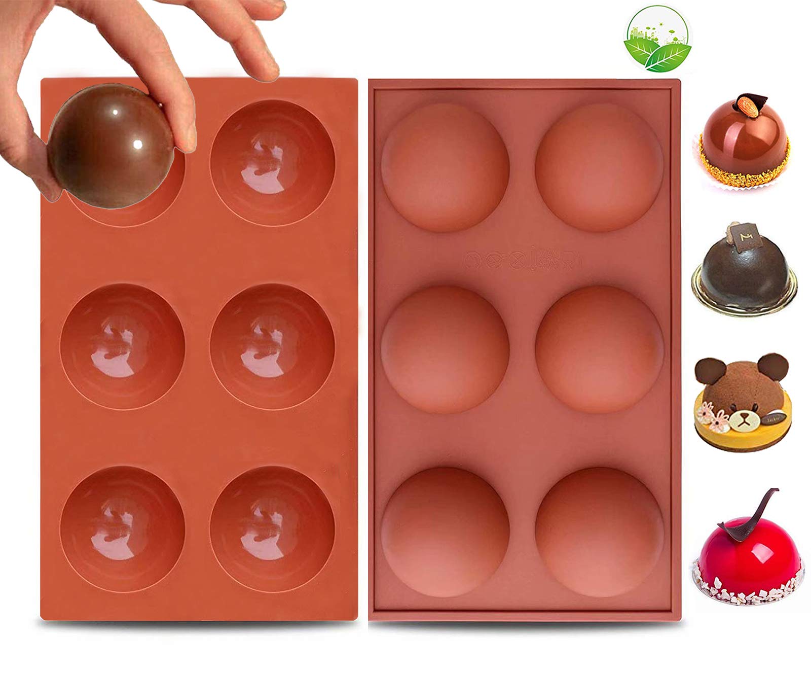 Premium Silicone Hot Chocolate Bomb Mold Set - 2.5 Inch Half Sphere Cocoa Bomb Molds for Baking (2-Piece, Brown) - Perfect for DIY Holiday Gifts, Christmas Treats & Hot Cocoa Party Desserts