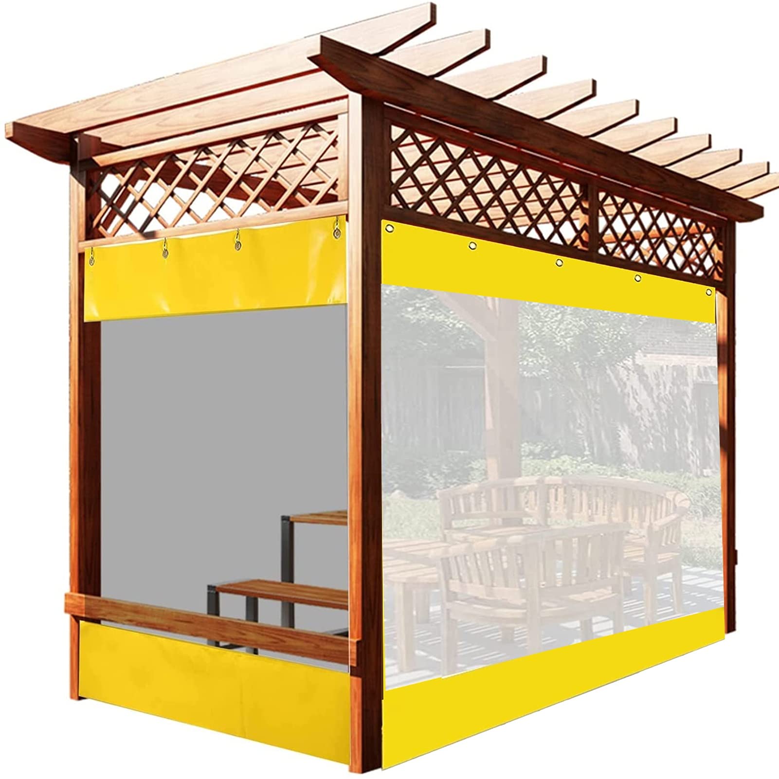 Waterproof Transparent PVC Tarpaulin for Outdoor Use - Windproof Yellow Tent Side Curtains with Anti-Rust Grommets - Perfect for Patio, Front Porch, Gazebo, Camping & Picnic (3m x 3m / 10ft×10ft)