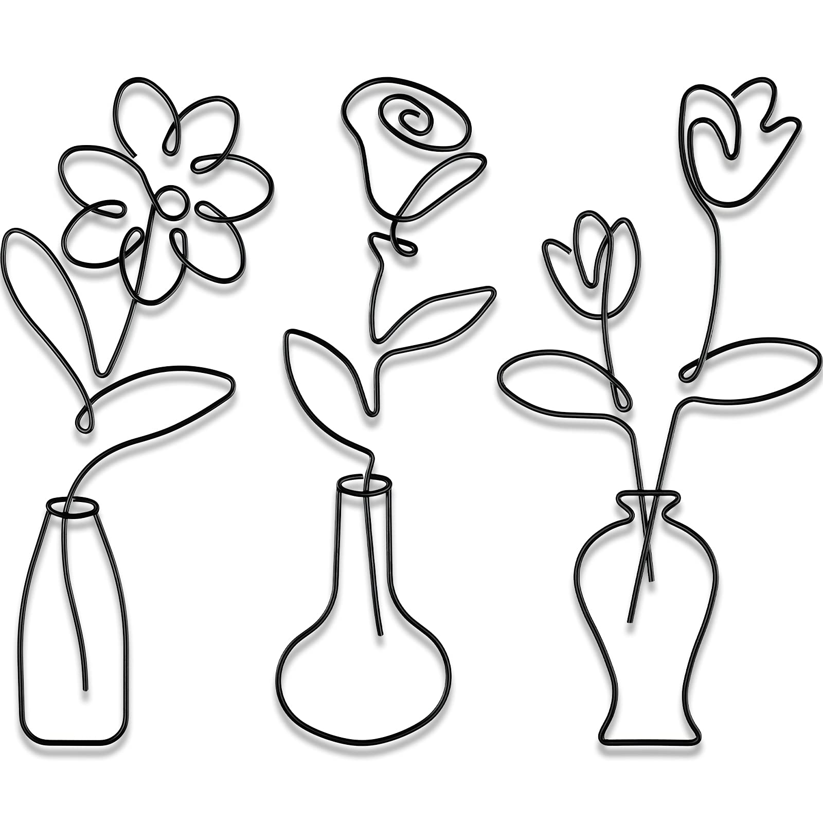 Minimalist Black Metal Flower Wall Decor - Boho Hanging Art for Bedroom, Bathroom, Garden