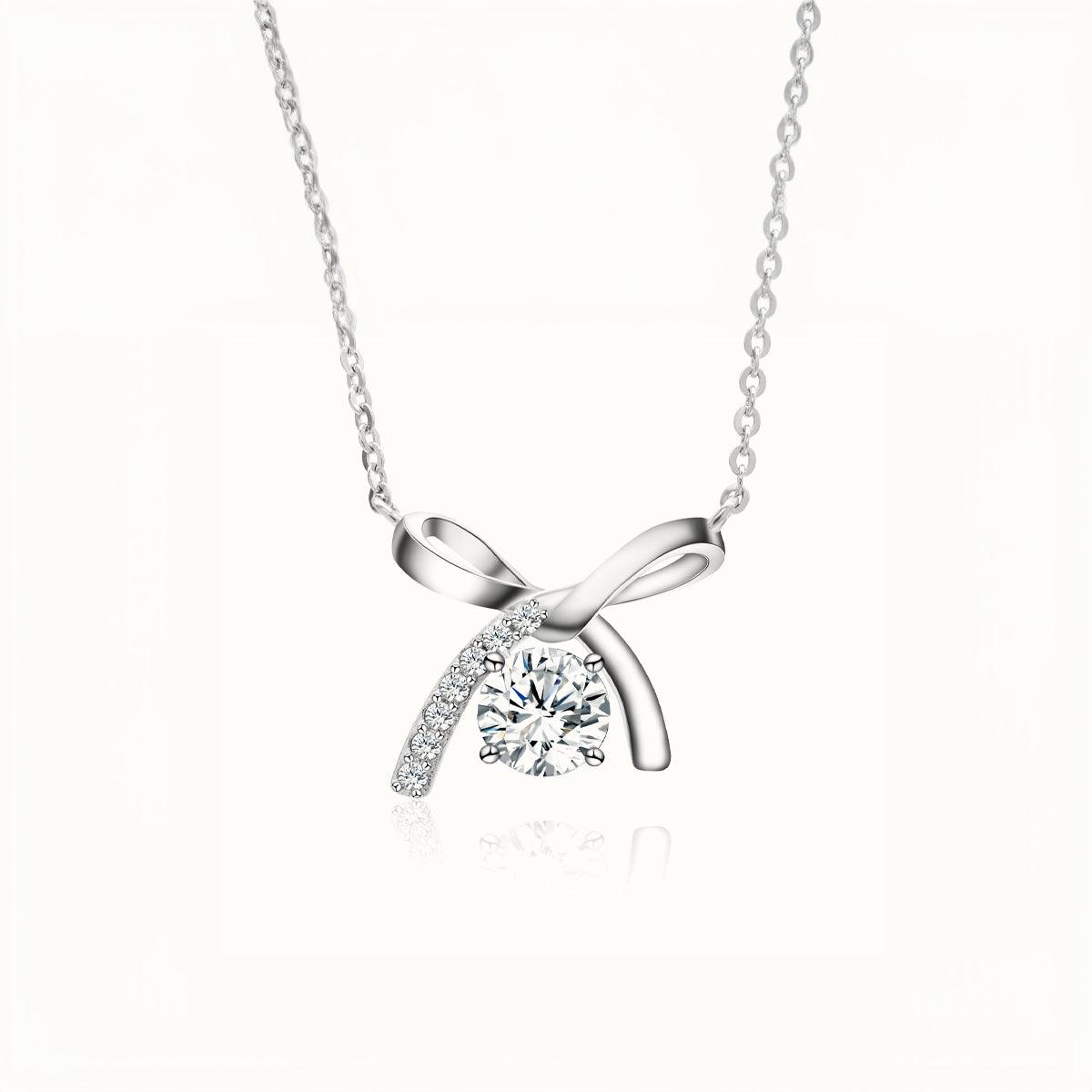 Exquisite Bow Moissanite Pendant Necklace for Women - Elegant 925 Sterling Silver Jewelry Gift for Anniversary, Valentine's Day & Special Occasions