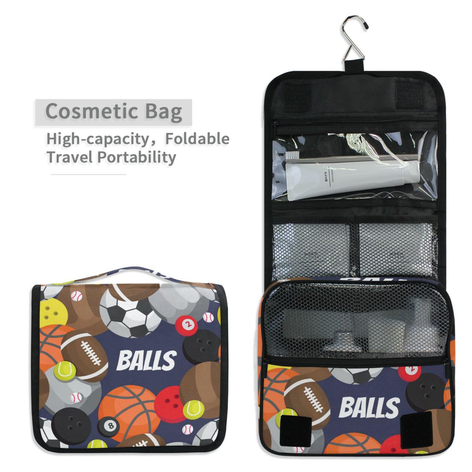 CiCily Hanging Toiletry Bag - Waterproof Sports Travel Cosmetic Organizer with Sturdy Hook for Soccer, Football, Volleyball, Basketball | Perfect for Gym, Camping & Travel | Men & Women