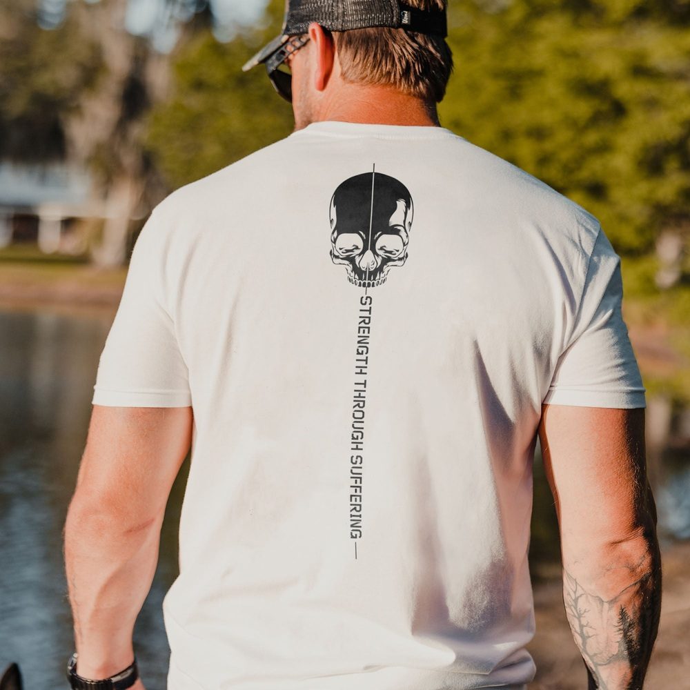 Strength Through Suffering T-Shirt - White Cotton Tee for Men & Women - Gym Workout, Running, Casual Wear