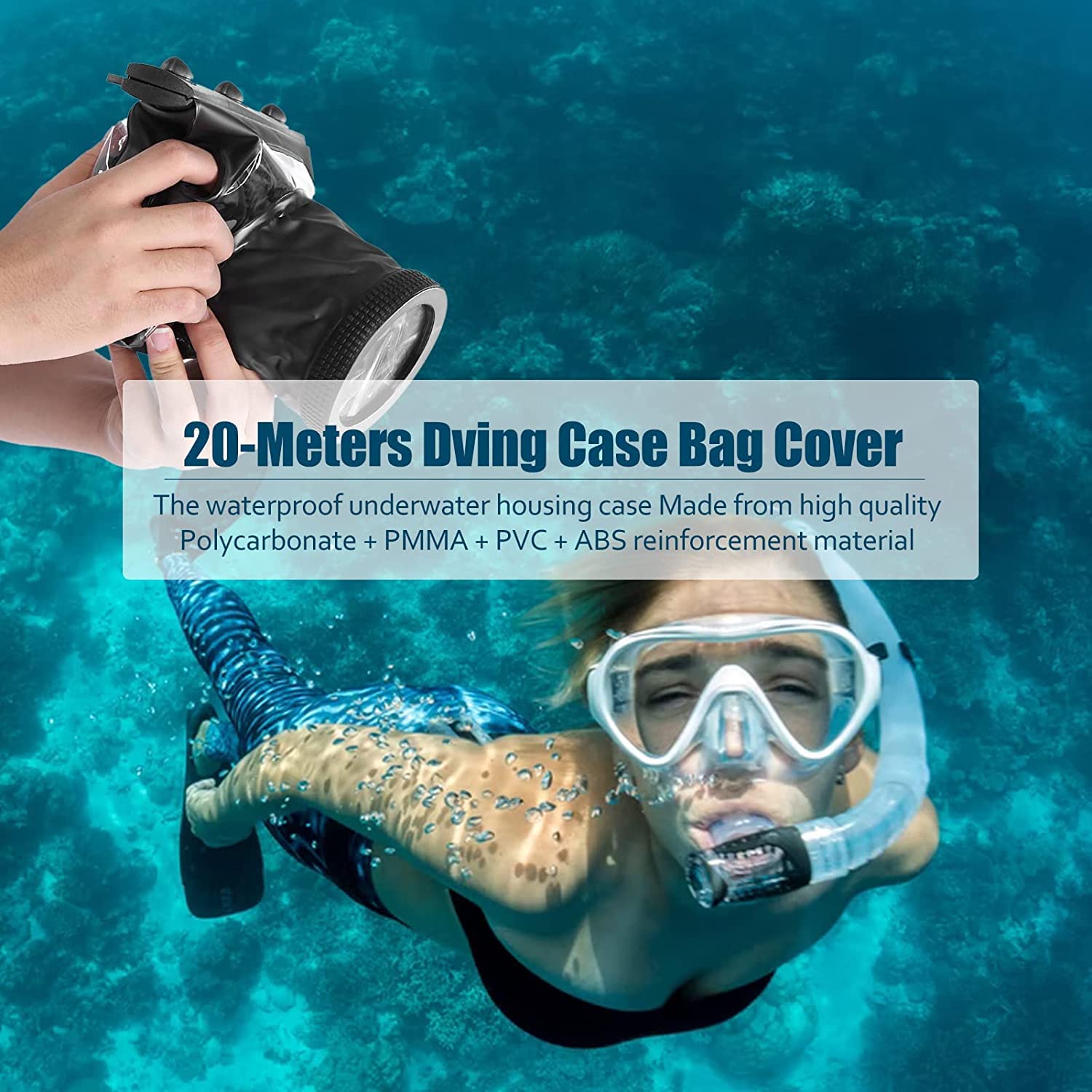 Universal Waterproof DSLR Camera Diving Case - 20M Deep Underwater Housing for Canon Nikon Sony - Portable Dive Bag for Scuba Snorkeling Photography (Black)