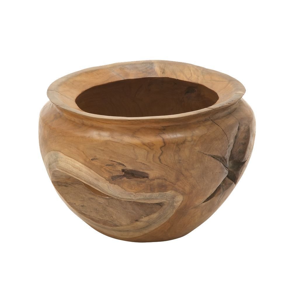 Handcrafted Teak Wood Bowl - Rustic Natural Brown Decorative Urn & Flower Vase | Unique Outdoor Planter Pot for Home Decor, Shelf, Mantel, Kitchen Counter & Table Centerpiece | Matte Finish | Perfect for Boho, Farmhouse & Modern Interior Styling