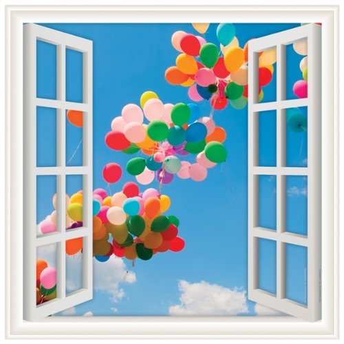 Peel & Stick Wall Decals - Floating Balloons Window View (36x36 inches) - Self-Adhesive Removable Wall Stickers for Kids Room, Nursery, Classroom & Home Decor