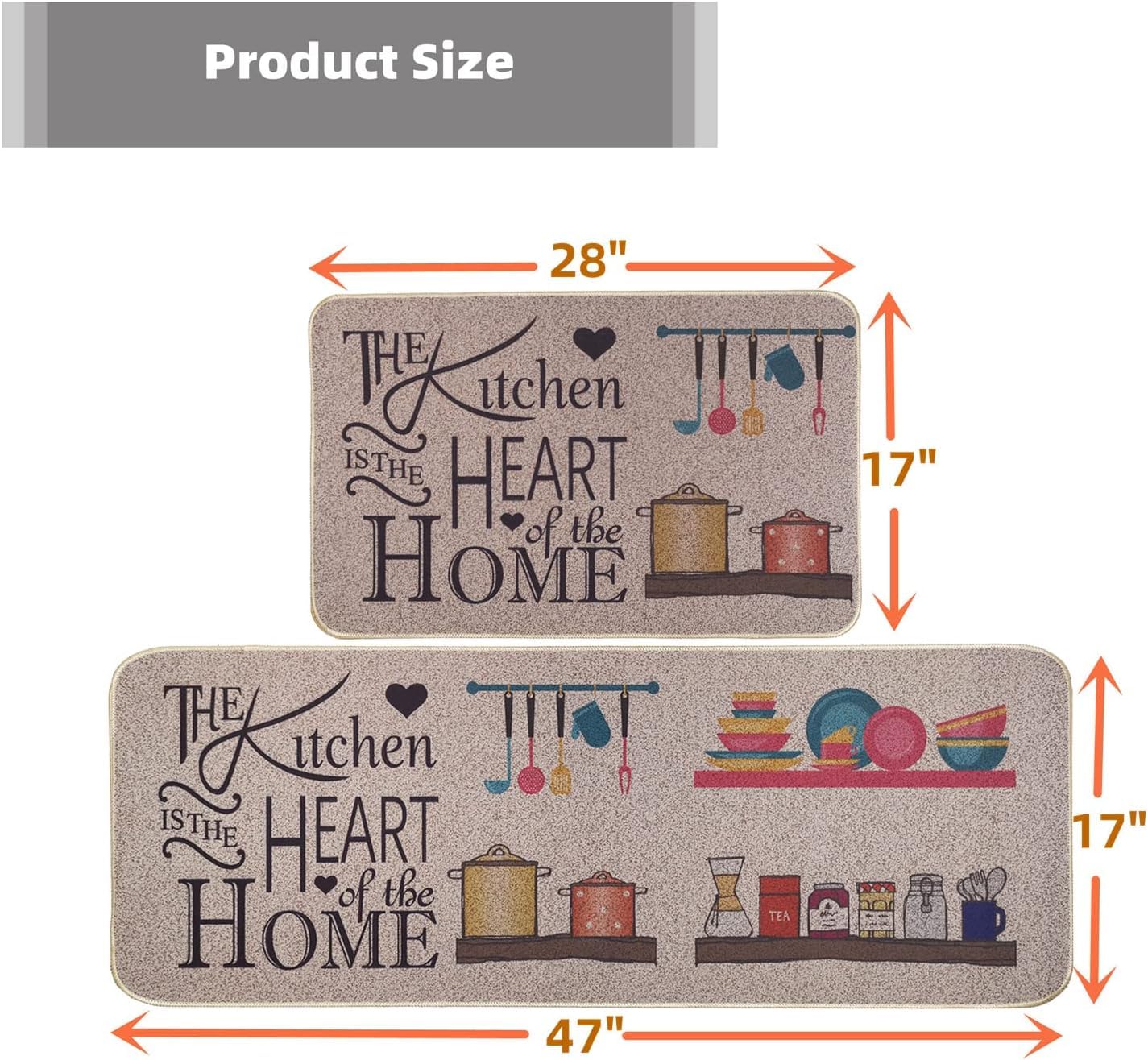 Glaceon Anti-Fatigue Kitchen Rug Set - 2 Piece Non-Slip Cushioned Floor Mats, Waterproof Standing Comfort Mat for Kitchen, Sink & Laundry Room - Perfect for Home Office, Cooking & Dishwashing Areas (Heart Pattern)