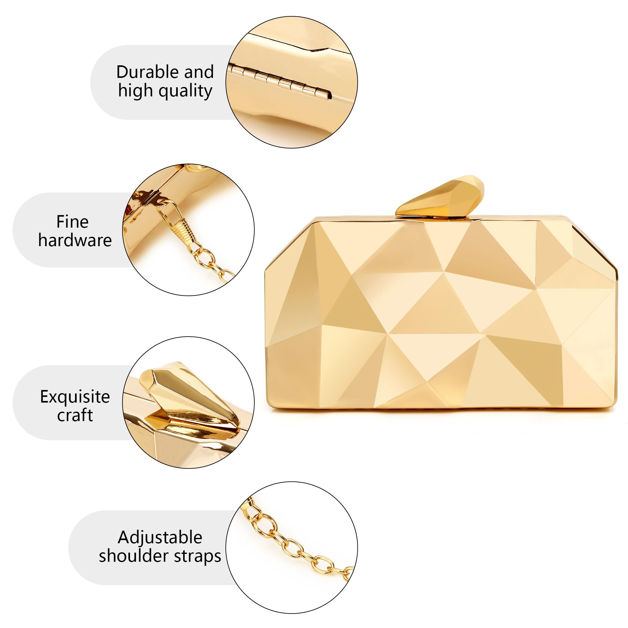 Elegant Gold Geometric Evening Clutch Purse for Women - Metallic Wedding Party Formal Handbag - Perfect for Prom, Gala & Special Occasions