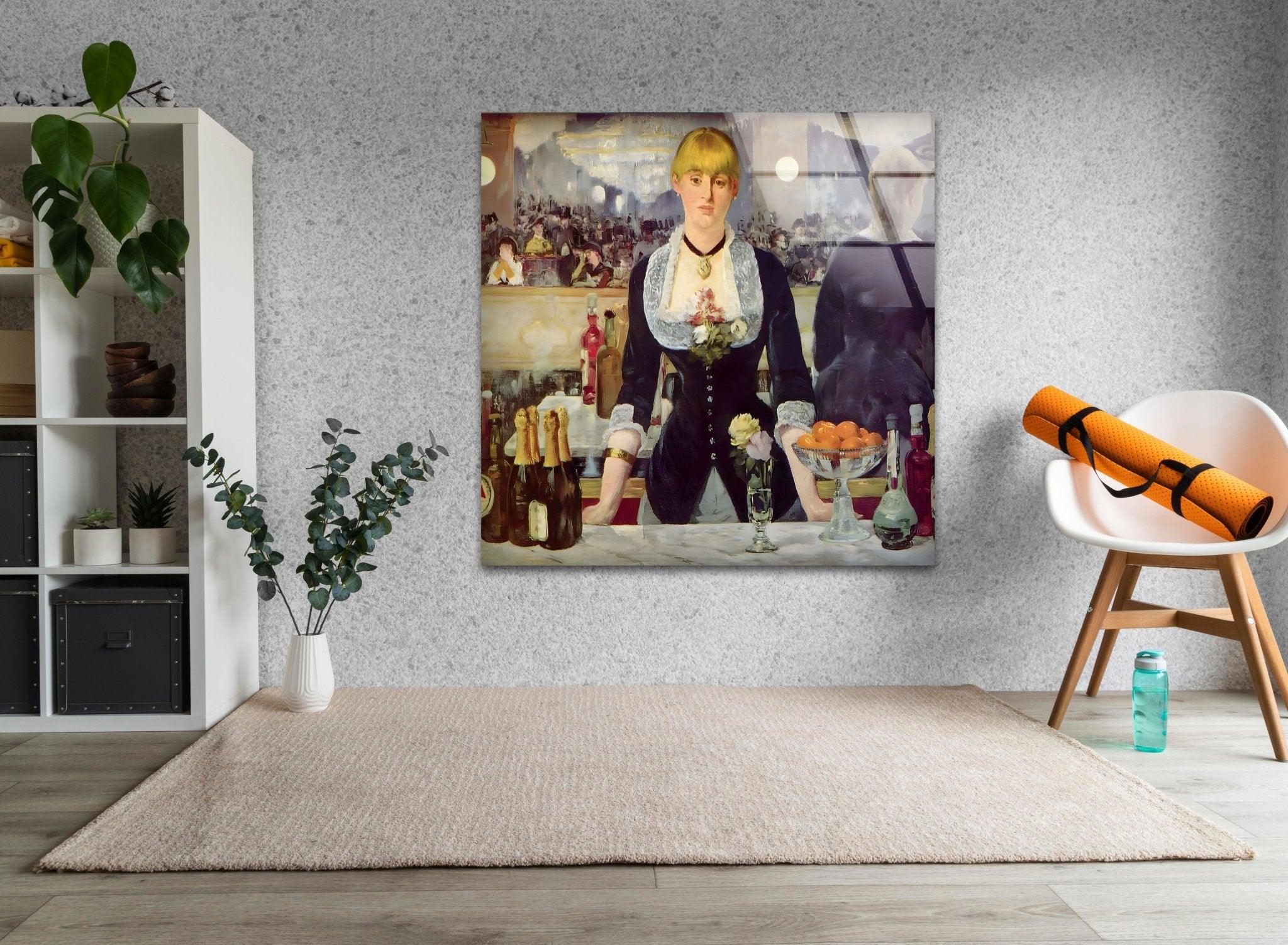Édouard Manet 'A Bar at the Folies Bergère' Glass Wall Art - Premium Framed Canvas Print for Home & Office Decor - Perfect for Living Room, Bedroom, or Gallery Wall Display