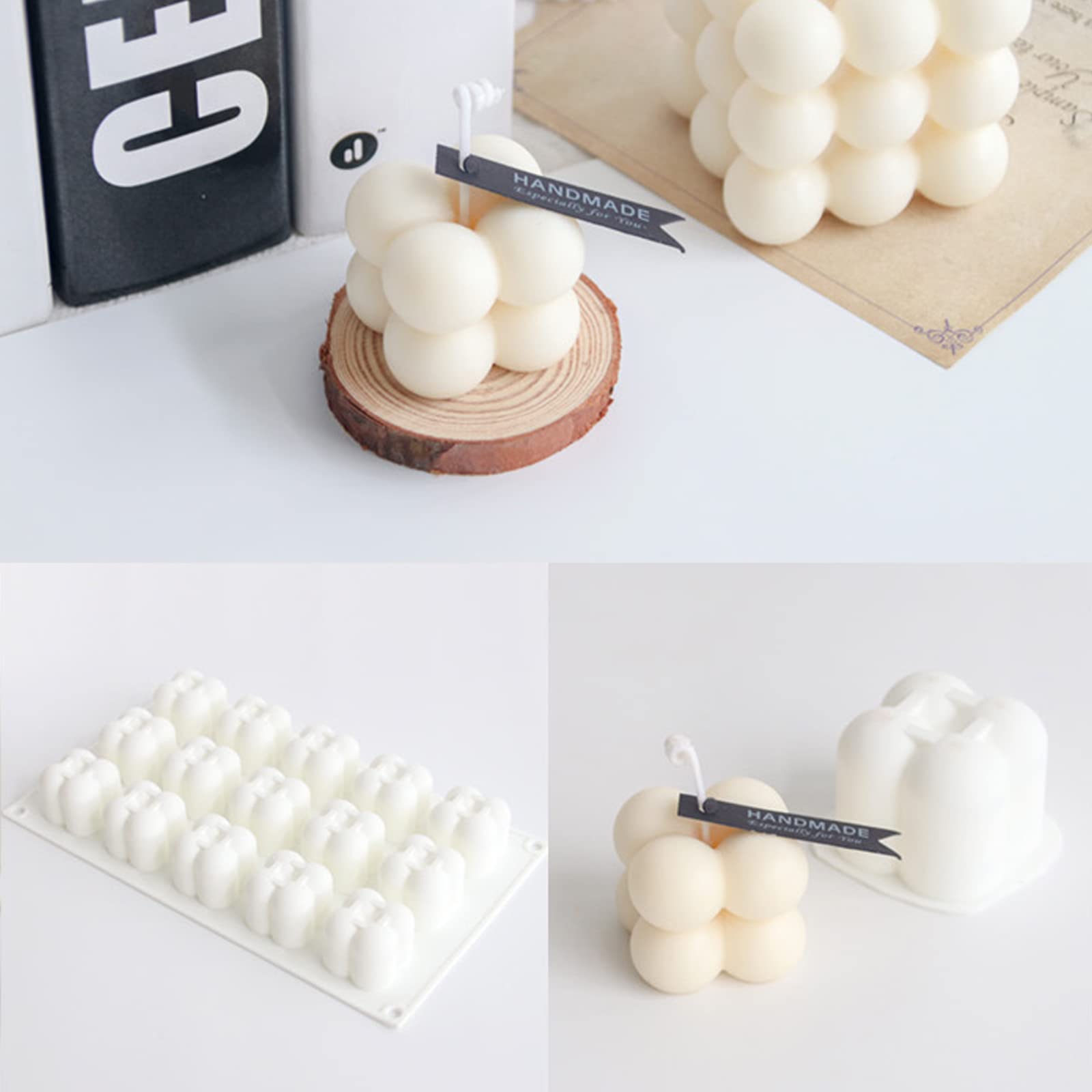 Premium 15-Cavity Silicone Bubble Candle Molds for DIY Candle Making - 3D Wax Melt Molds for Unique Handmade Candles, Home Decor & Craft Projects (White) - Perfect for Weddings, Gifts & Aromatherapy