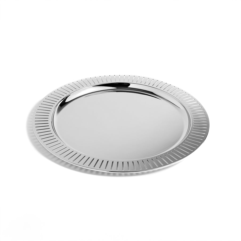 Elegant Silver Round Serving Tray with Striations - Perfect for Dining, Entertaining, and Home Decor