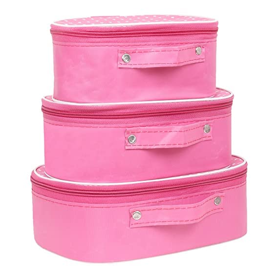 Supreme Quality 3-Piece Cosmetic Box Set - Vanity Box, Makeup Organizer & Travel Pouch (Pink) | Perfect for Travel, Home Storage & Makeup Organization