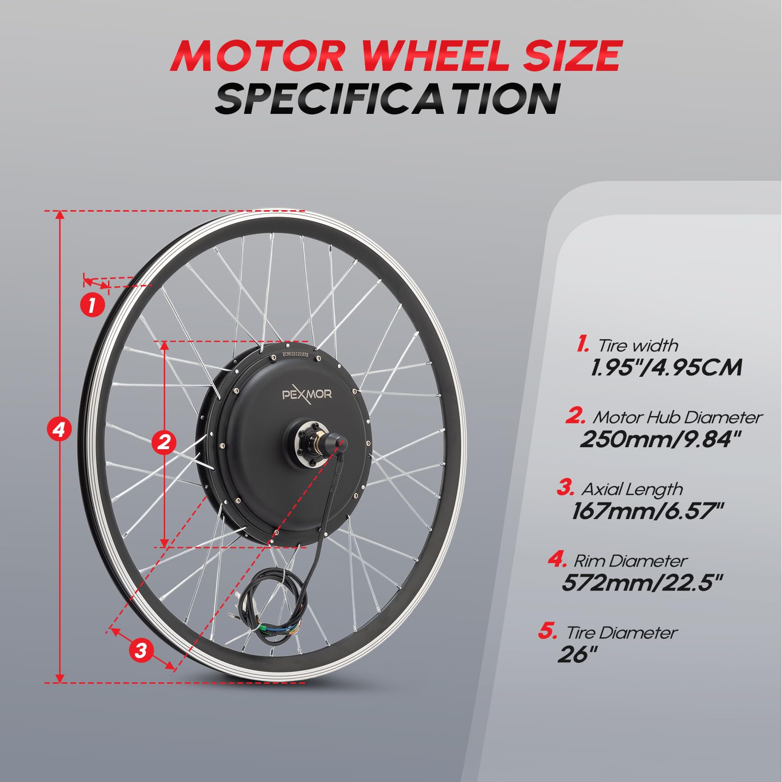 PEXMOR 48V 1200W Electric Bike Conversion Kit for 26