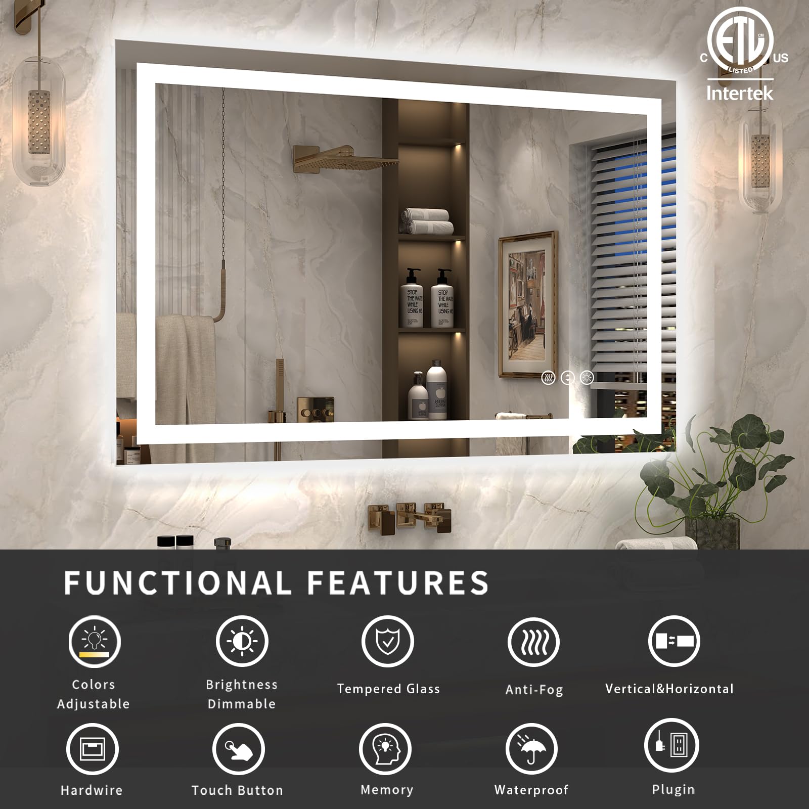 40 x 36 Inch LED Bathroom Mirror with Dimmable Front & Backlit - Anti-Fog, Shatterproof Vanity Mirror for Makeup & Shaving - ETL Certified (Ideal for Modern Bathrooms & Dressing Rooms)