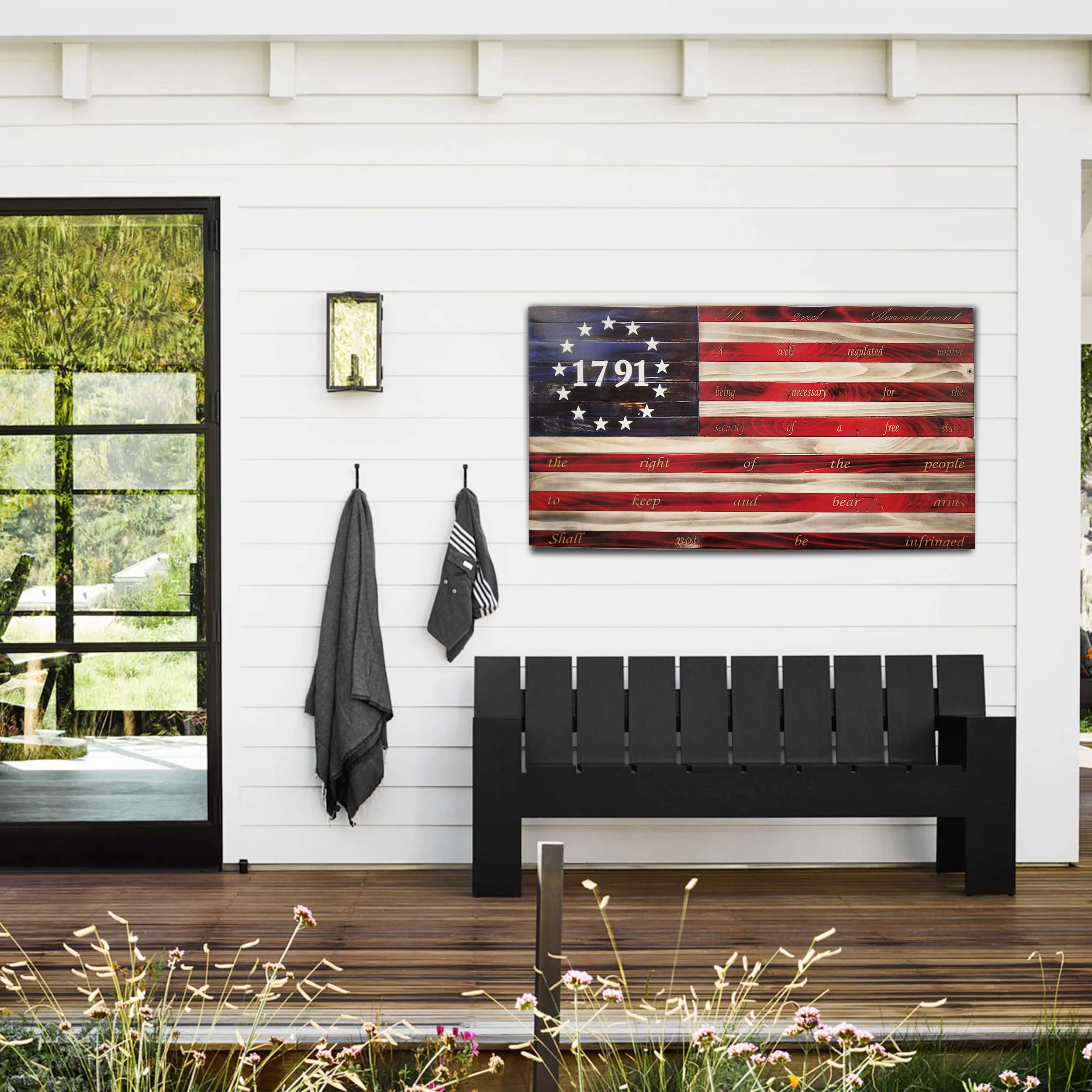 13 Stars 1791 Laser Etched 2nd Amendment American Flag - Handmade Wooden Wall Art for Home Decor, Independence Day & Patriotic Room Decor - Made in USA by Pioneer Pacific Flags (Medium 2 Ft) - Perfect for Living Room, Office, or Outdoor Display