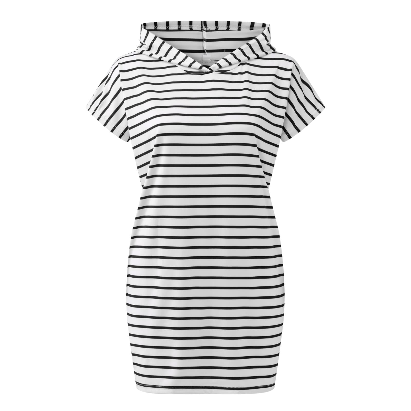 ETHKIA Women's Casual Summer Dress - Striped Hooded O-Neck Knee-Length Loose Fit Dress for Women | Beach Cover Up, Vacation Outfit, Streetwear Fashion