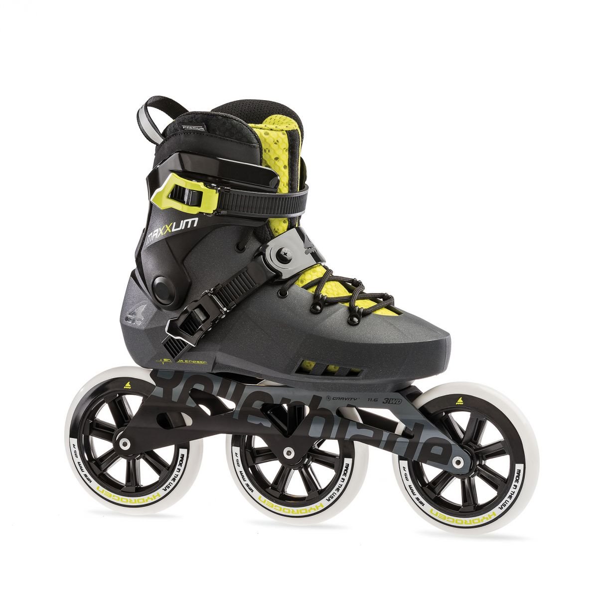 Rollerblade Maxxum Edge 125 3WD Inline Skates - Metallic Grey & Lime - High Performance 3-Wheel Skates for Adults - Perfect for Fitness, Speed Skating & Urban Commuting