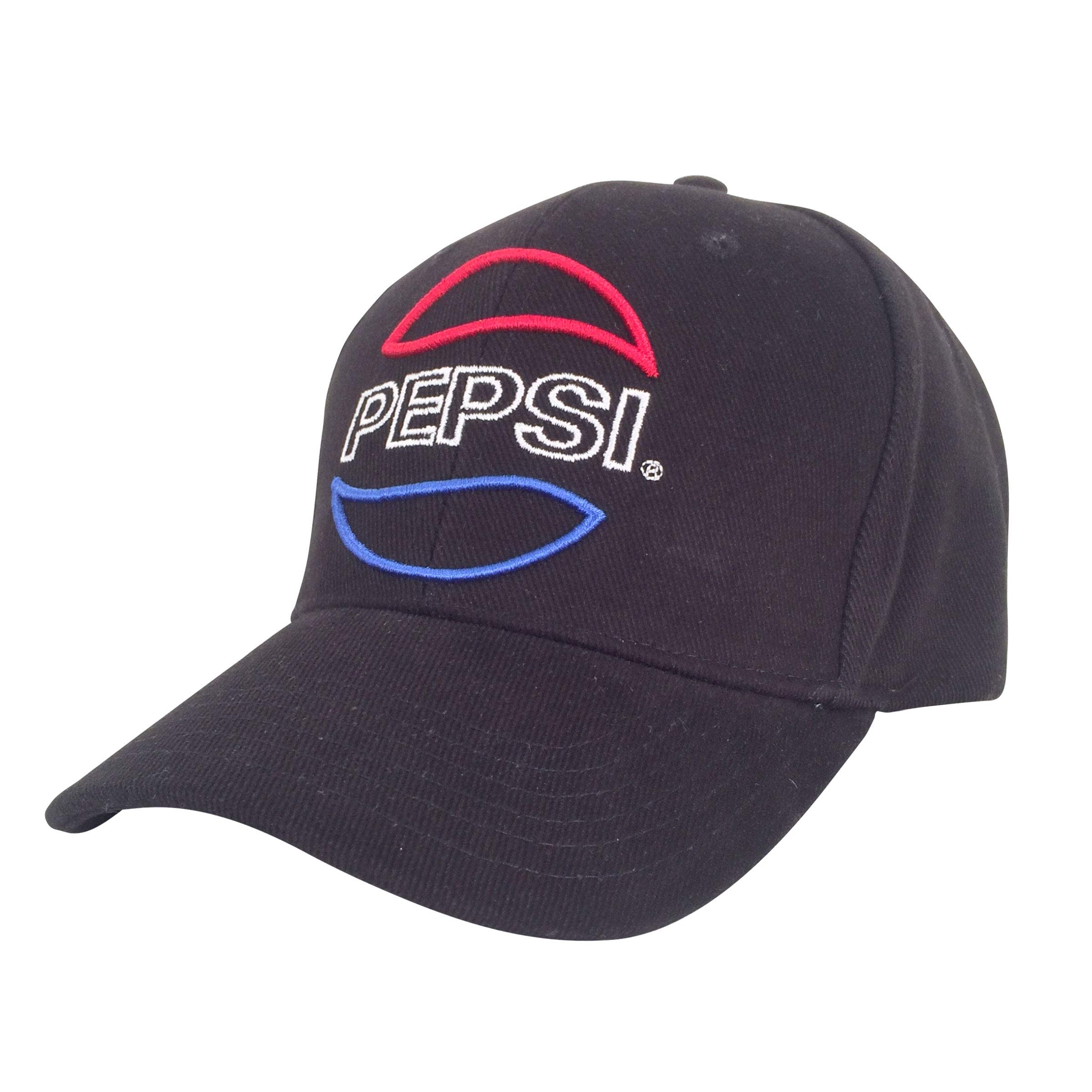 Tee Luv Pepsi Logo Baseball Cap - Black Adjustable Dad Hat with Vintage Soda Branding | Perfect for Sports Fans, Casual Wear & Collectors