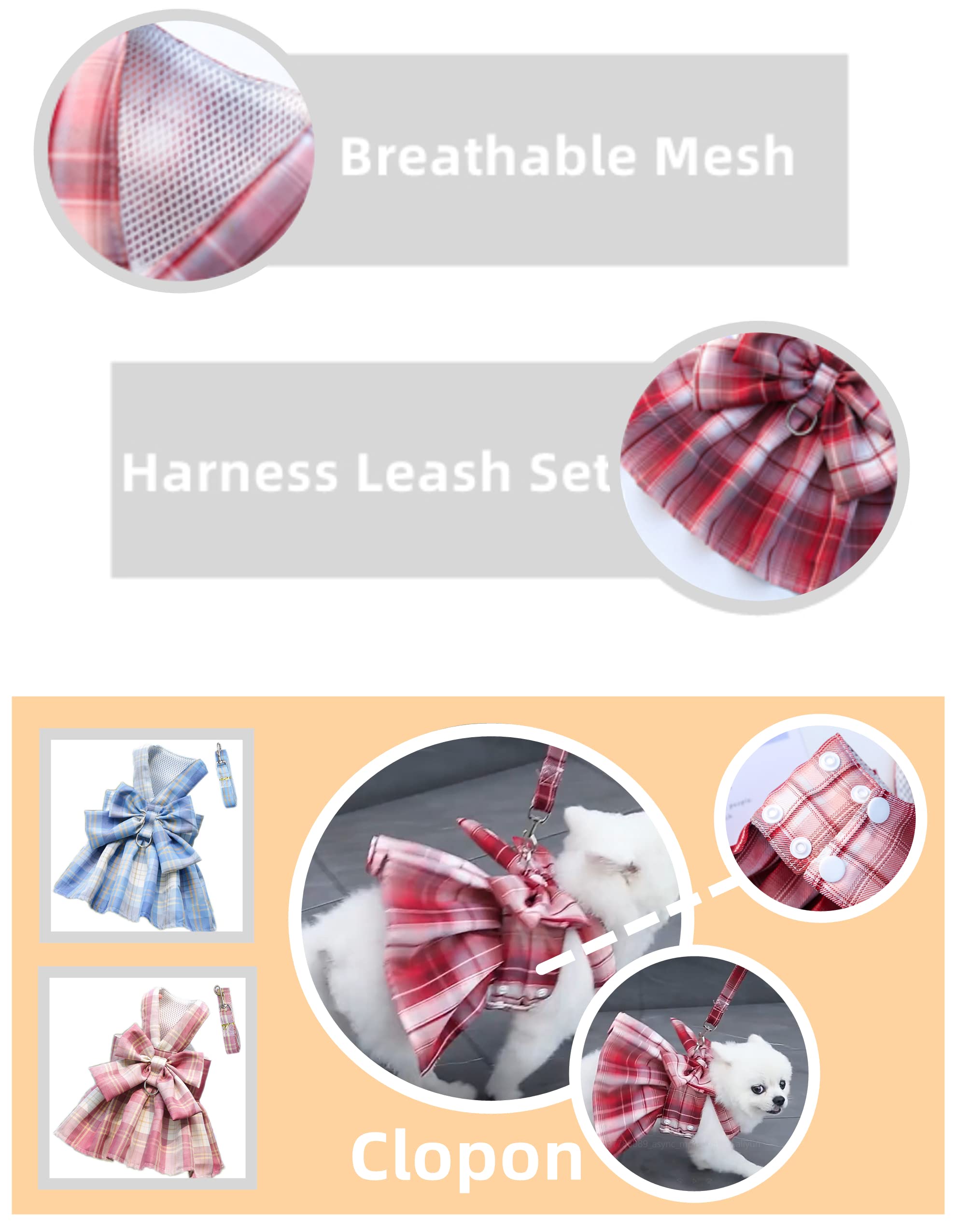 3Pcs Pet Harness with Leash Set - Soft Summer Clothes for Small Dogs & Cats - Cute Christmas Costume Outfits for Puppies & Kittens - Perfect for Daily Walks, Holiday Parties & Photo Shoots