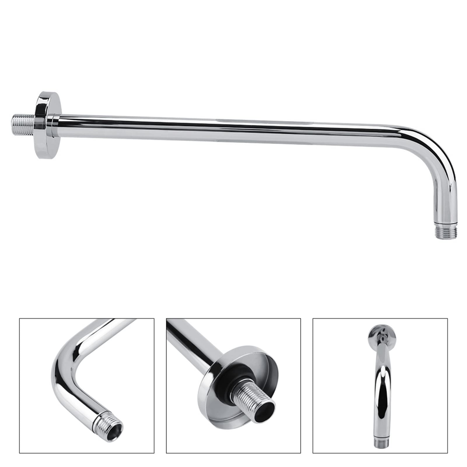 16 Inch L-Shaped Stainless Steel Chrome Shower Arm with Flange - Wall Mount Angle Shower Extension for Fixed & Rain Shower Heads - Perfect for Bathroom Renovation & Spa-Like Shower Experience
