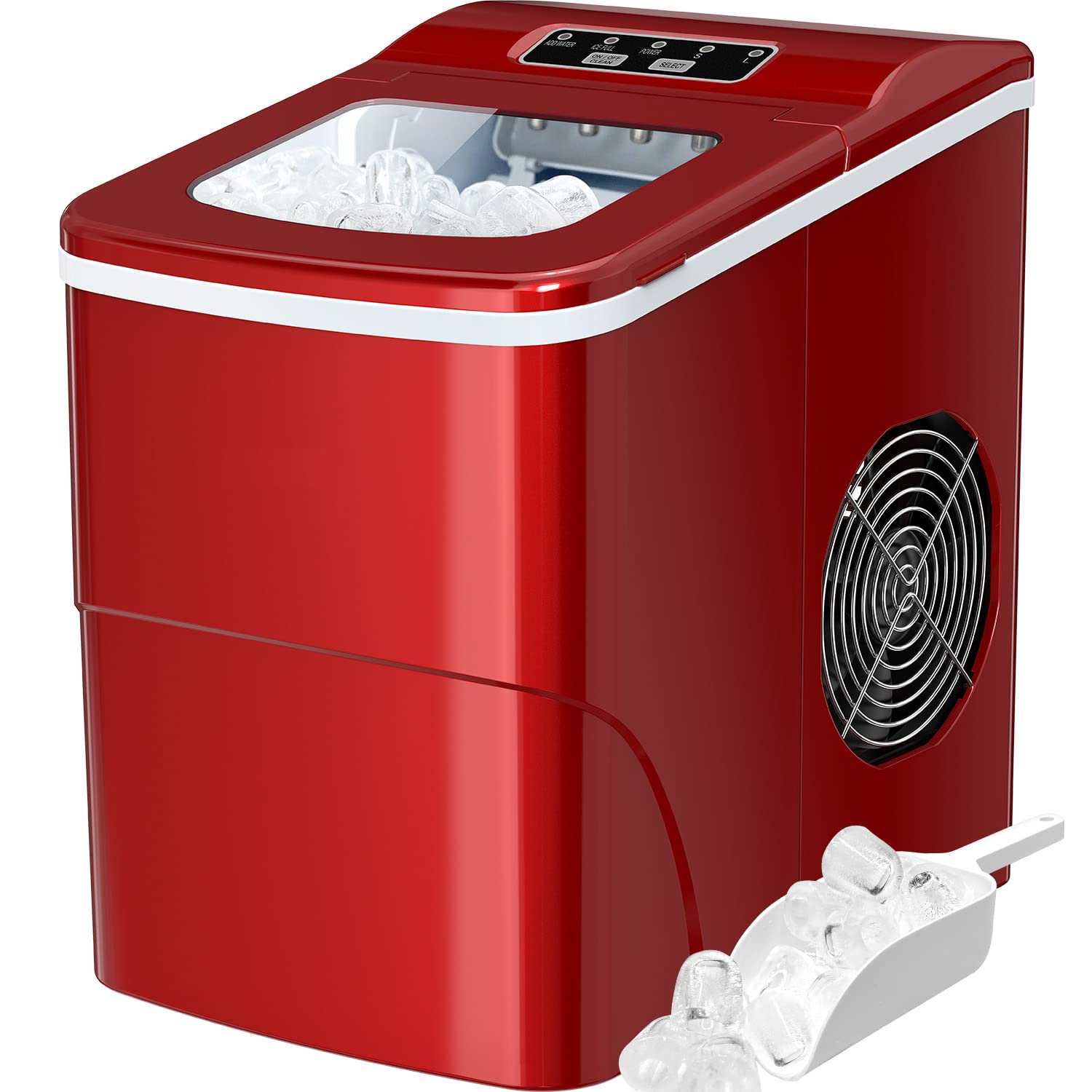 Silonn Countertop Ice Maker Machine - 9 Bullet Ice Cubes in 6 Minutes, 26lbs/24Hrs, Portable & Self-Cleaning - Perfect for Home Kitchen, Office, Bar, Party (Red) | Fast Ice Production for Drinks, Cocktails & Entertaining