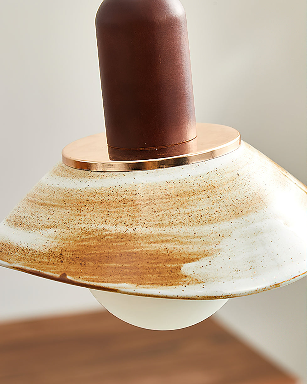 Handmade Ceramic Pendant Light with Cup Lid Design - Modern Boho Ceiling Fixture for Kitchen, Dining Room & Cafe Decor