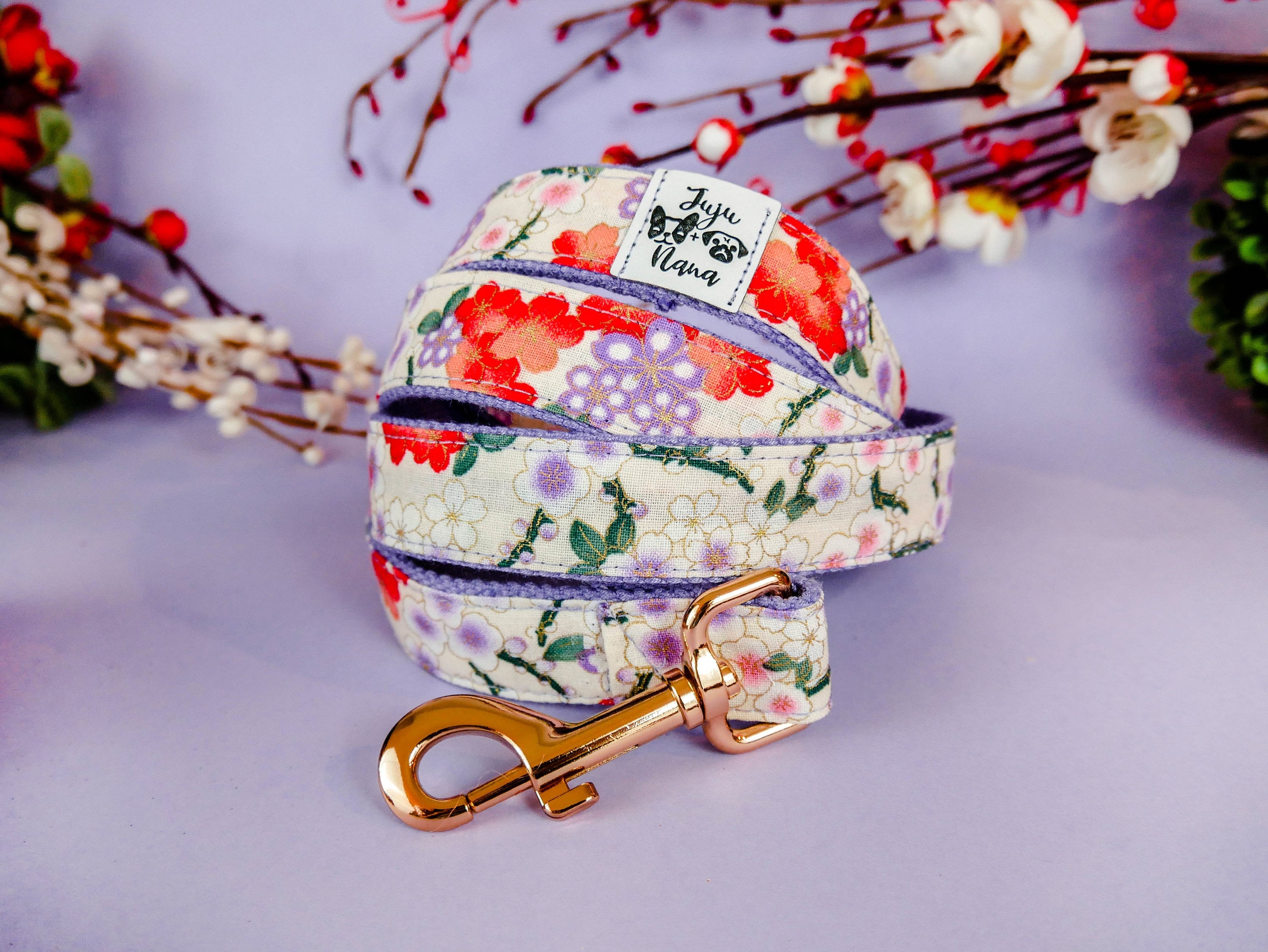 Japanese Sakura Floral Pattern Dog Collar - Adjustable Pet Collar with D-Ring for Small Medium Dogs - Perfect for Walks, Training & Outdoor Adventures