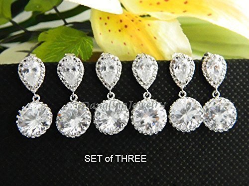 Elegant Cubic Zirconia Bridesmaid Earrings Set of 3 - Sparkling Rhinestone Wedding Jewelry for Bridal Party Gifts | Perfect for Weddings, Rehearsal Dinners & Special Occasions