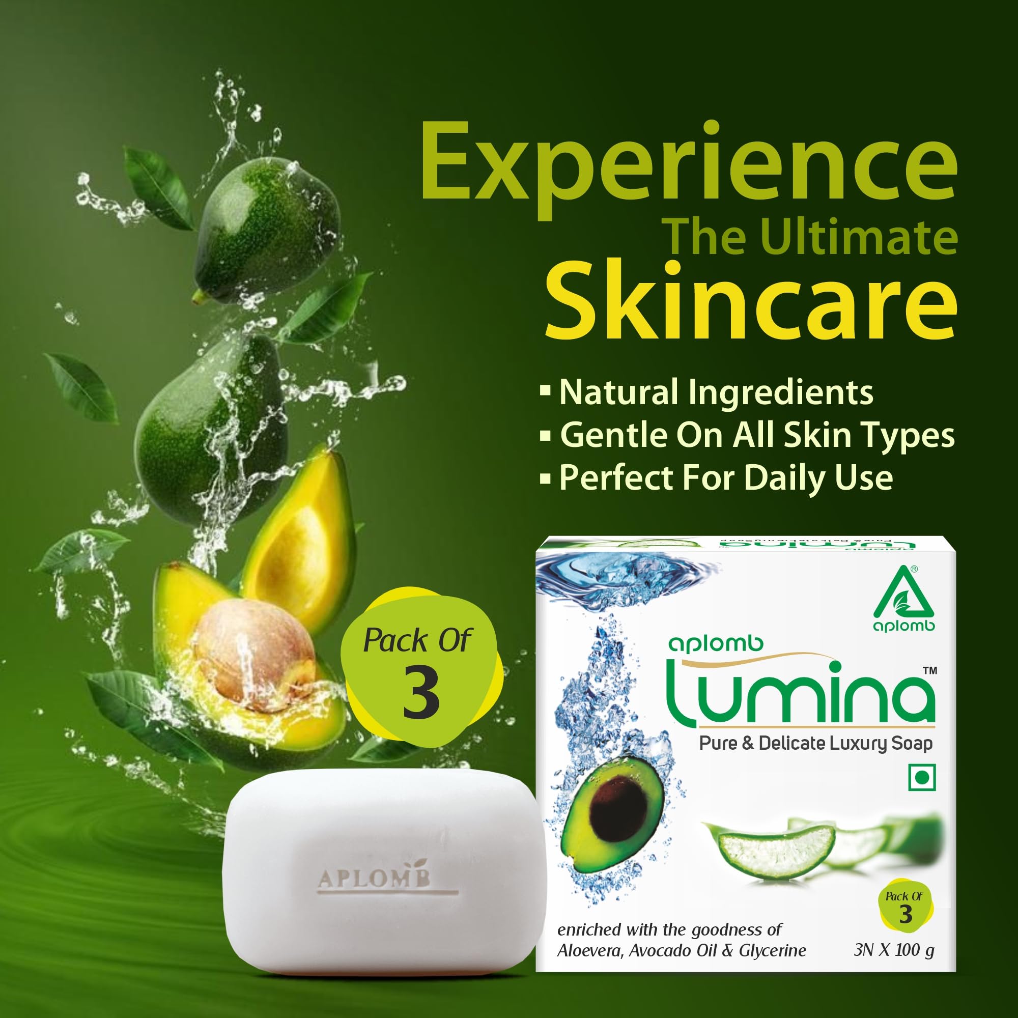 APLOMB Lumina Pure & Delicate Aloe Vera Bathing Soap with Avocado Extract | Luxury Moisturizing Soap for Soft, Smooth & Glowing Skin | Perfect for Dry Skin Care & Spa Relaxation at Home