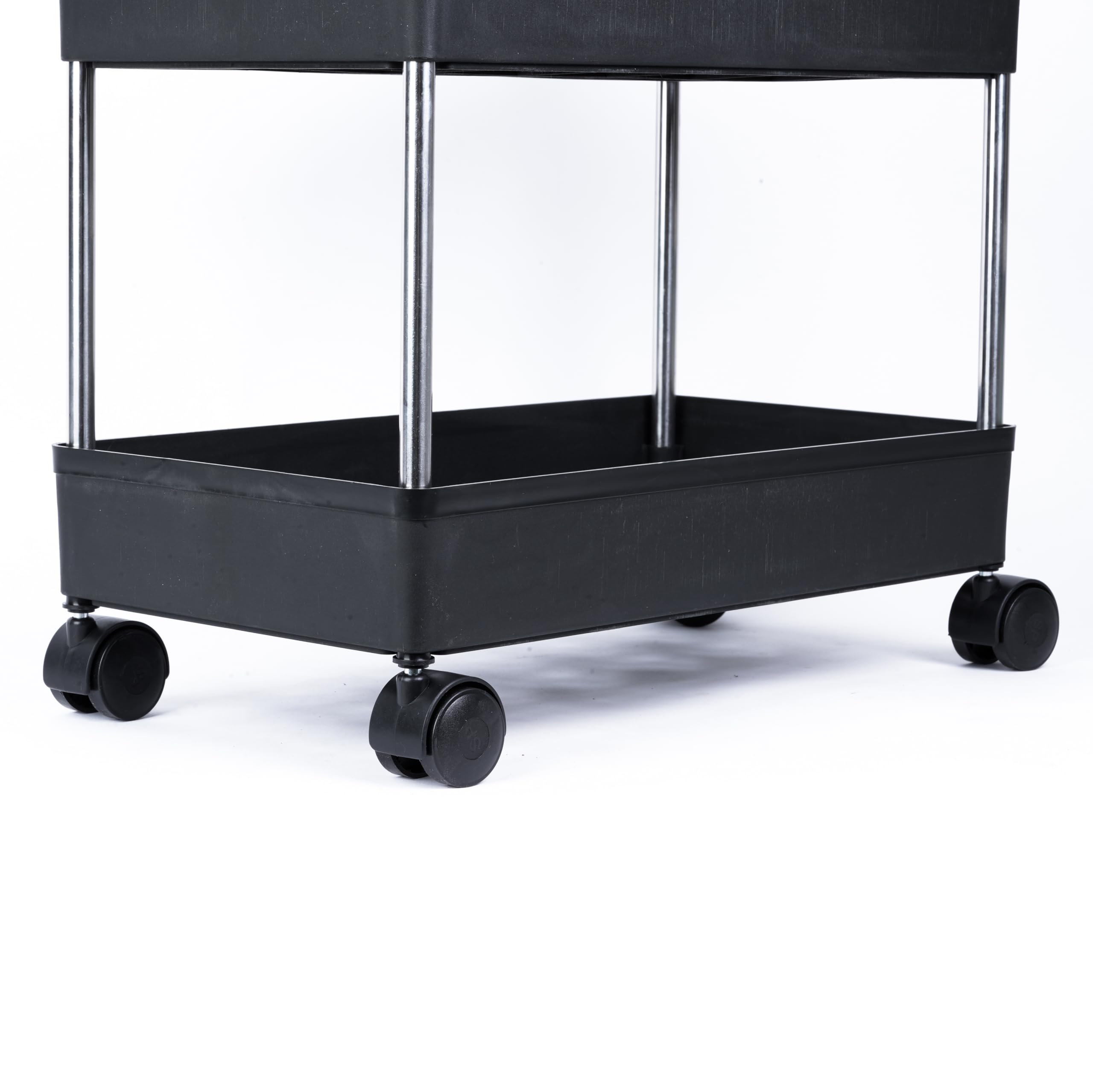 2-Tier Rolling Kitchen Cart with Wheels - Space Saving Storage Organizer for Vegetables, Fruits, Pantry Items - Perfect for Kitchen, Living Room, Bedroom & Office (Black) | Compact Mobile Shelf for Small Spaces & Home Organization