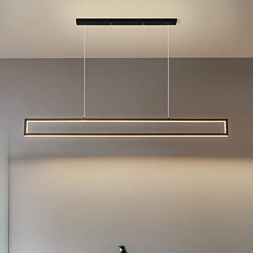 Modern Black Rectangle LED Pendant Light Fixture - Minimalist Metal Ceiling Hanging Light for Dining Room, Kitchen Island, Living Room & Bar - Warm White Lighting for Restaurants, Cafes and Home Decor