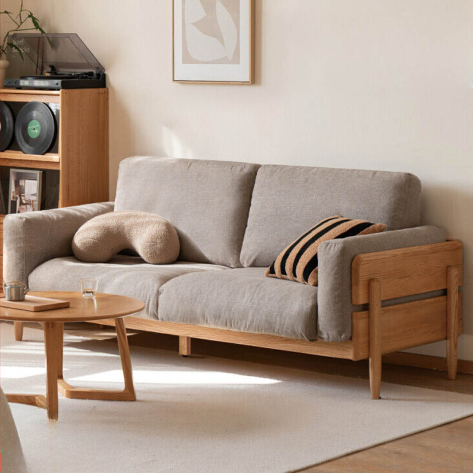 Solid Oak Wood Sofa - Modern High Back Design for Living Room, Lounge & Office - Durable & Stylish Furniture for Home Decor
