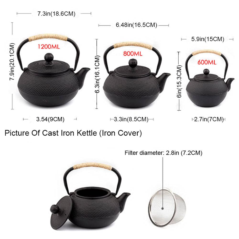 Premium 1200ml Handmade Japanese Cast Iron Tetsubin Teapot with Stainless Steel Infuser - Black Iron Kettle for Gas Stove & Induction - Perfect for Traditional Tea Ceremonies, Home Brewing & Gift Giving