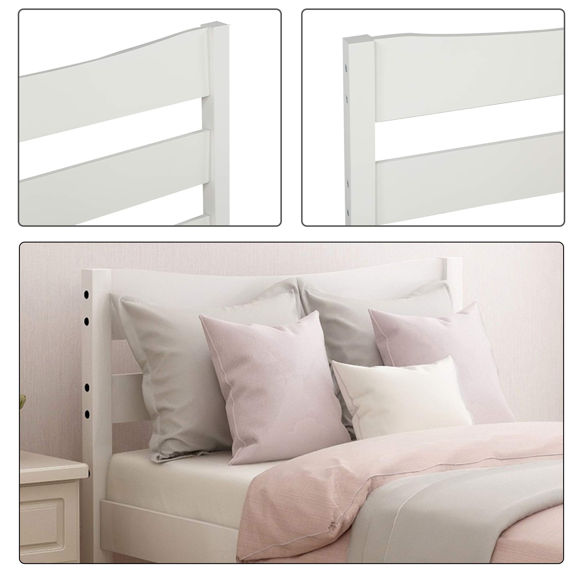 Solid Wood Twin Platform Bed Frame with Headboard - Sturdy Wooden Slat Support, No Box Spring Needed - Perfect for Kids Rooms, Guest Bedrooms & Small Spaces (White)