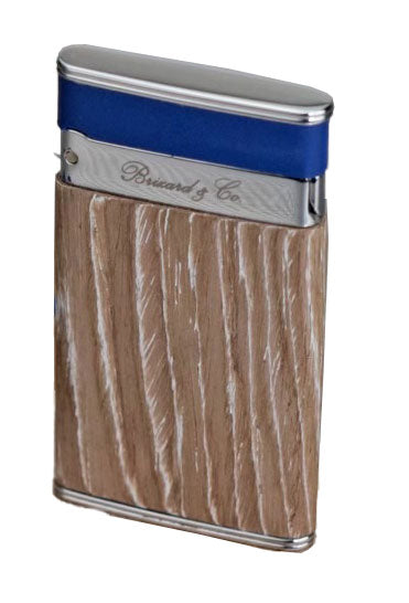 Premium Brizard & Co Bleached Oak & Royal Blue Two-Tone Sottile Lighter - Elegant Windproof Refillable Butane Lighter for Cigars, Candles & Outdoor Use