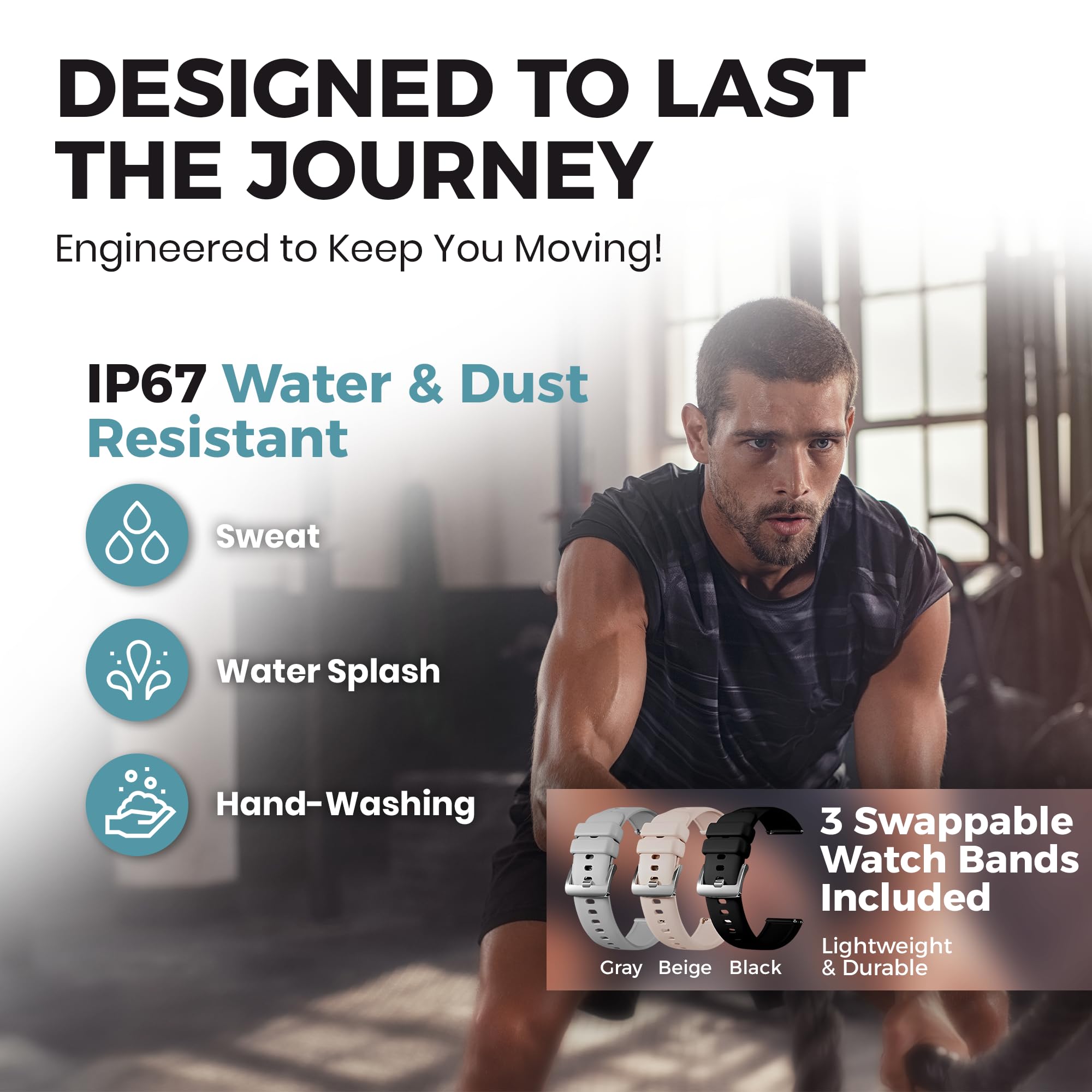 HyperGear Activ8 Smartwatch - Fitness Tracker with 120+ Exercise Modes, SpO2 & Heart Rate Monitor, Step Counter, iOS/Android Compatible, 7-Day Battery Life - Perfect for Running, Gym Workouts & Daily Activity Tracking