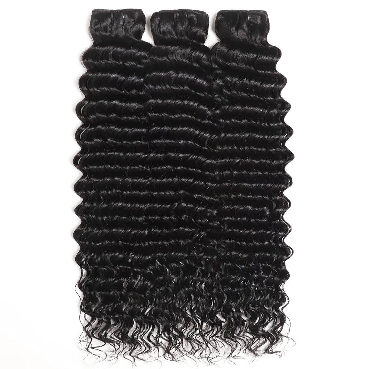 100% Unprocessed Virgin Brazilian Deep Wave Human Hair Bundles - 3 Bundles 12A Grade Natural Black (16/18/20 Inch) Double Weft for Weaving, Wigs & Extensions - Perfect for Daily Wear, Parties & Special Occasions