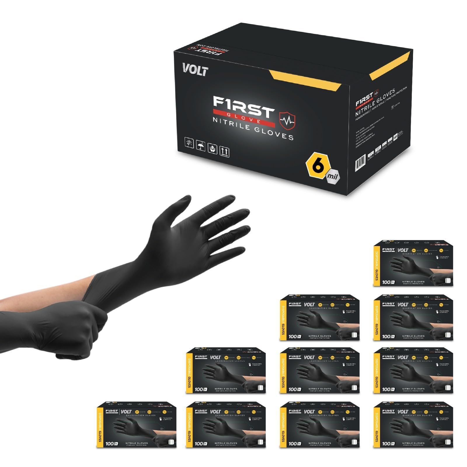 Volt X-Large 1000 Count 6 Mil Black Nitrile Disposable Gloves - Food Safe, Latex Free, Textured Grip for Cleaning, Medical & Food Handling | Bulk Pack for Restaurants, Healthcare & Industrial Use