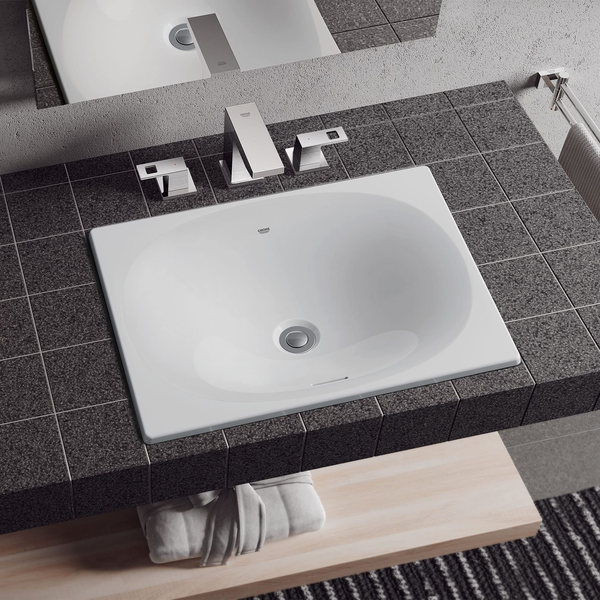 GROHE 39660000 Eurocube Bathroom Sink in Alpine White - Modern Square Ceramic Vessel Sink for Bathroom Vanity, Powder Room & Guest Bath | Durable & Easy to Clean