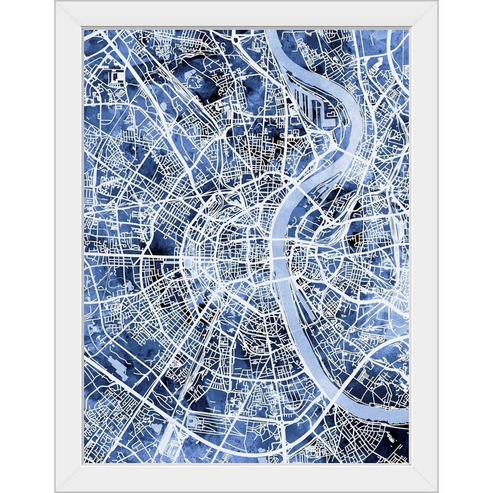 CANVAS ON DEMAND Cologne Germany City Map White Framed Art Print - Vintage Style Wall Decor for Living Room, Office & Home Decor