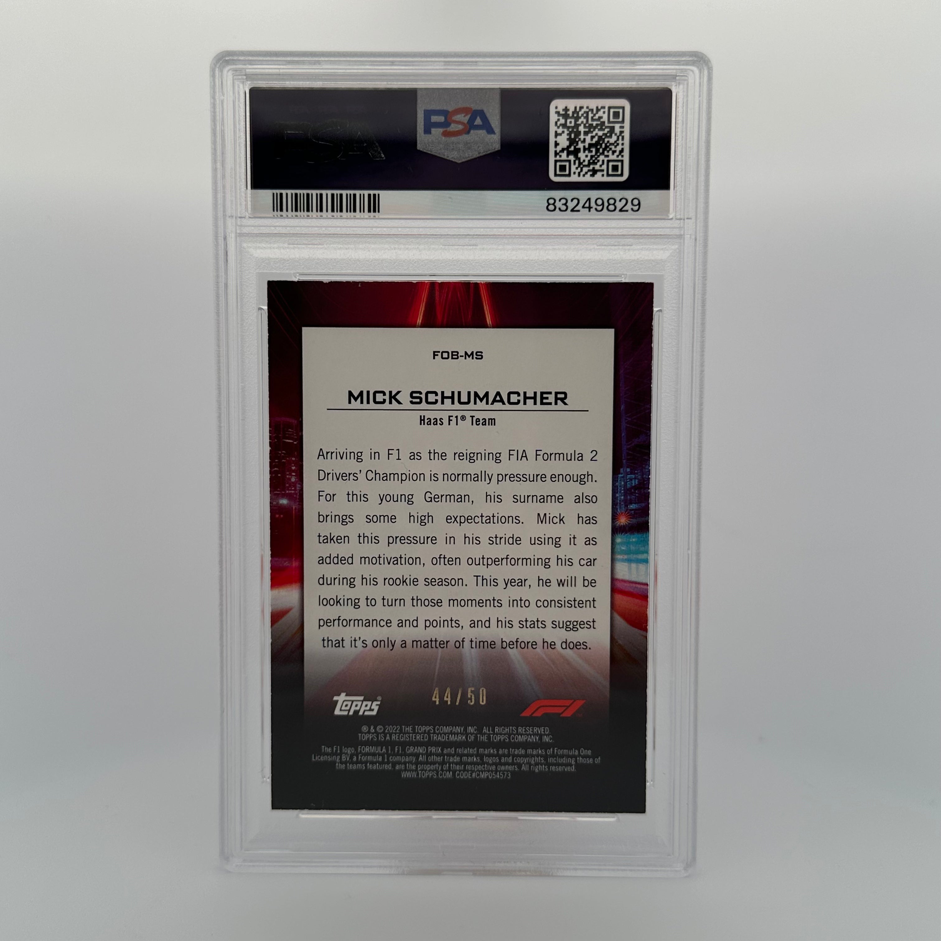 PSA 7 Mick Schumacher #FOBMS Flash Of Brilliance Gold Trading Card - 44/50 Limited Edition Collectible for Sports Memorabilia Fans & F1 Racing Enthusiasts