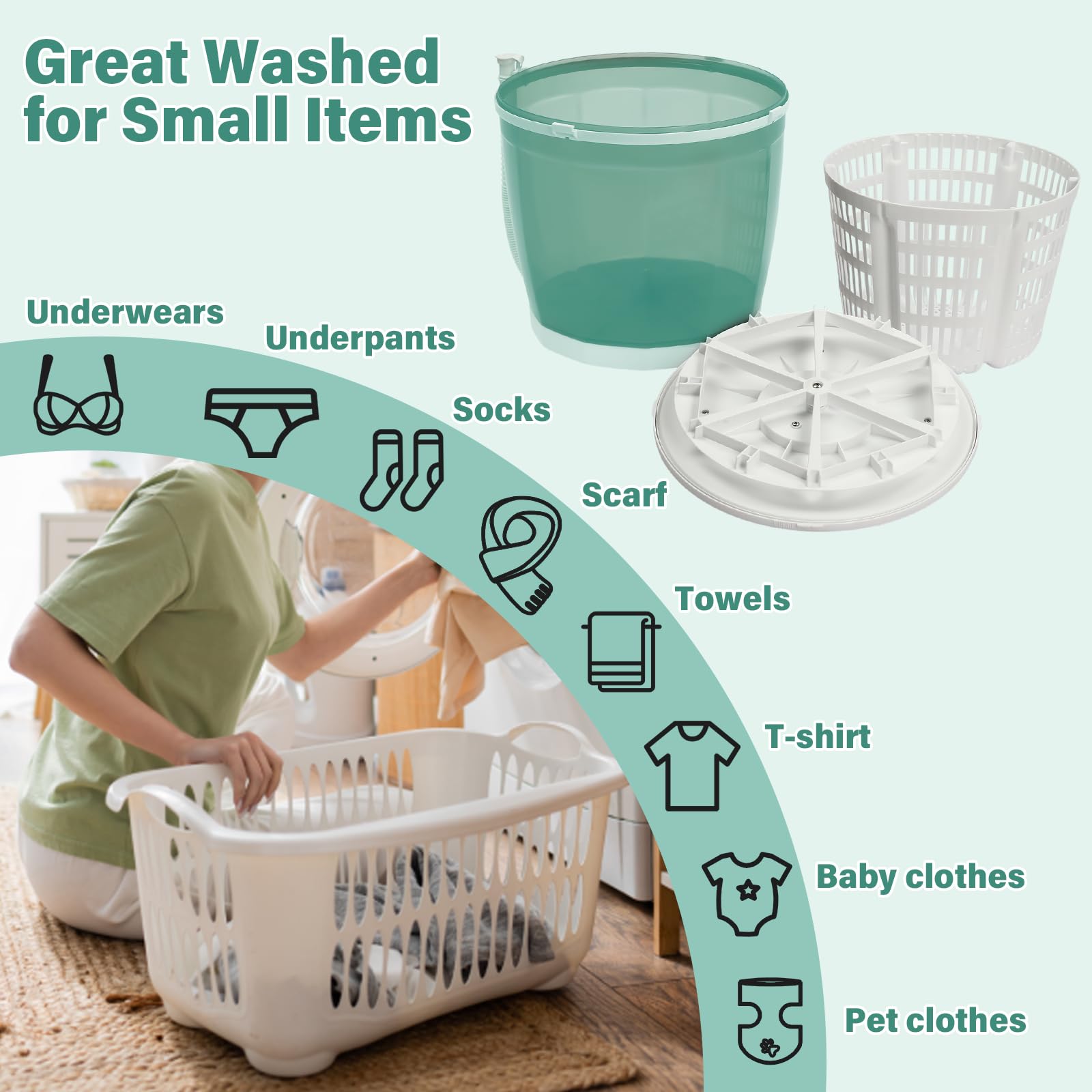 2 in 1 Mini Portable Washing Machine & Dryer - Manual Non-Electric Compact Washer Spin Dryer for Travel, RV, Camping & Outdoor Use - Perfect for Small Spaces & Emergency Laundry Needs